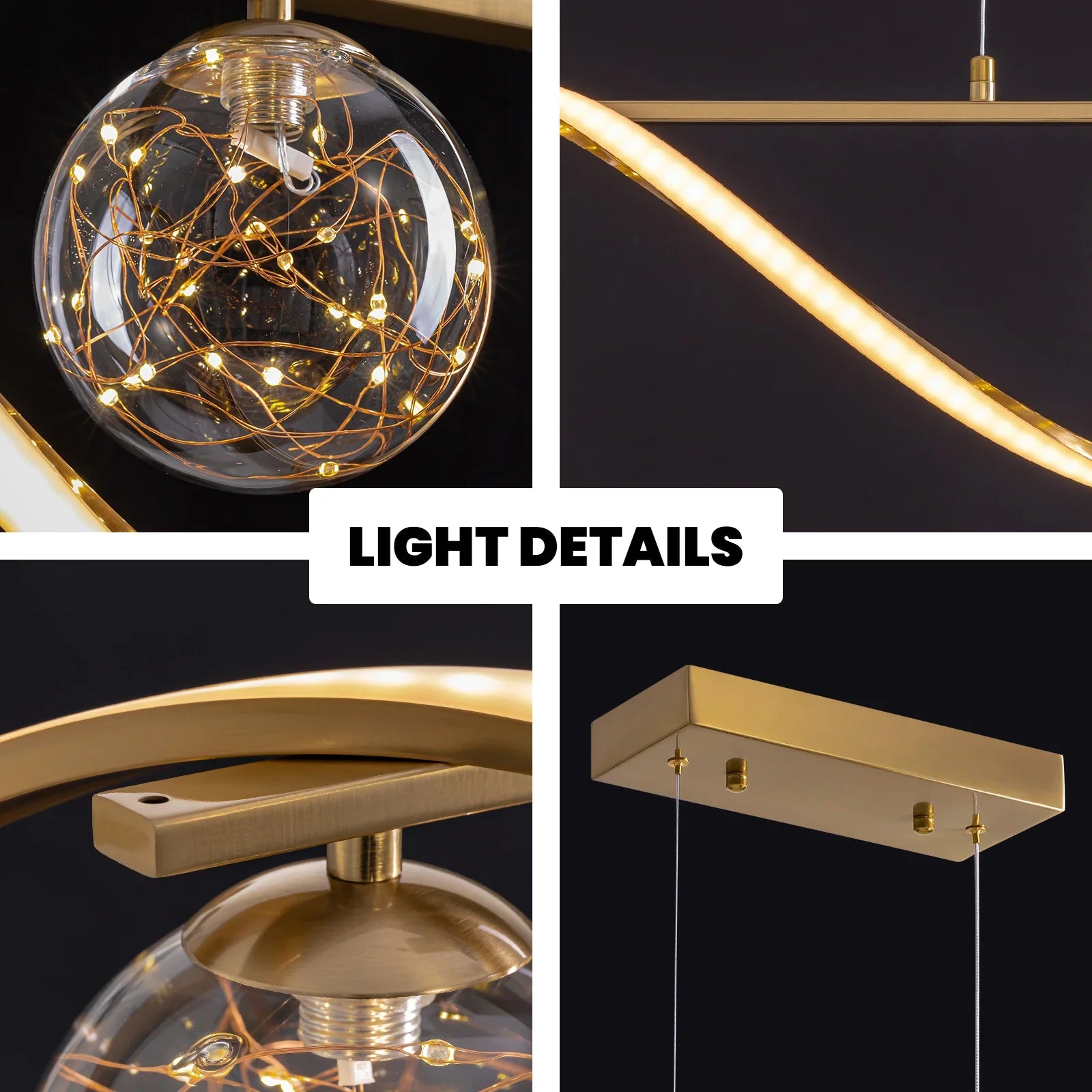 Pendant Light Metal Glass Linear 39.4 in Gold LED Dining Kitchen Island Chandelier Modern Minimalist Hanging Fixture | Thomler