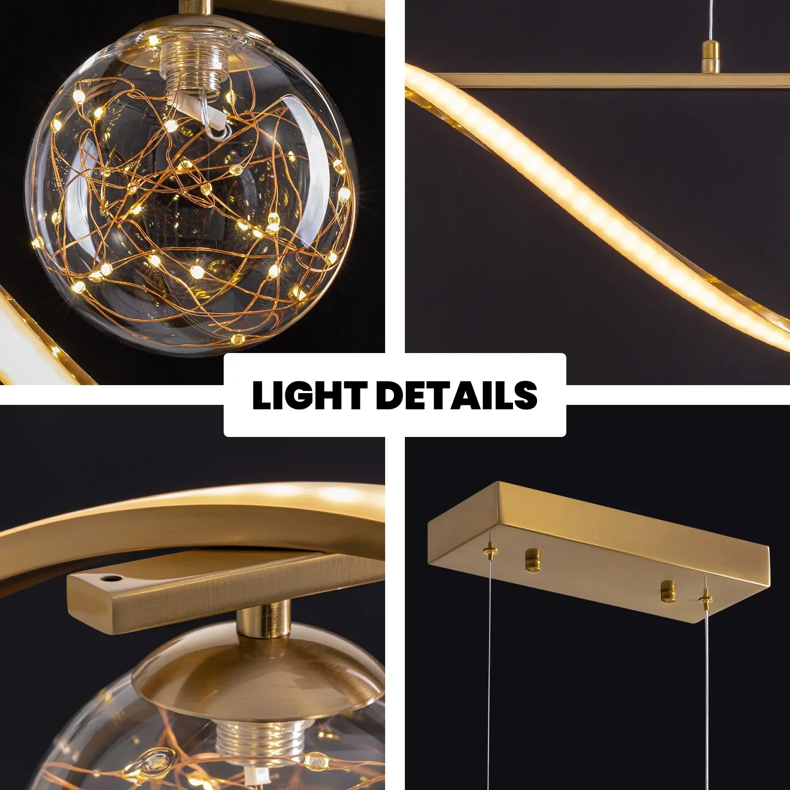 Pendant Light Glass Metal 100.0 cm Gold Dining Room Kitchen Island LED Hanging Ceiling Lamp Adjustable Suspension | Thomler