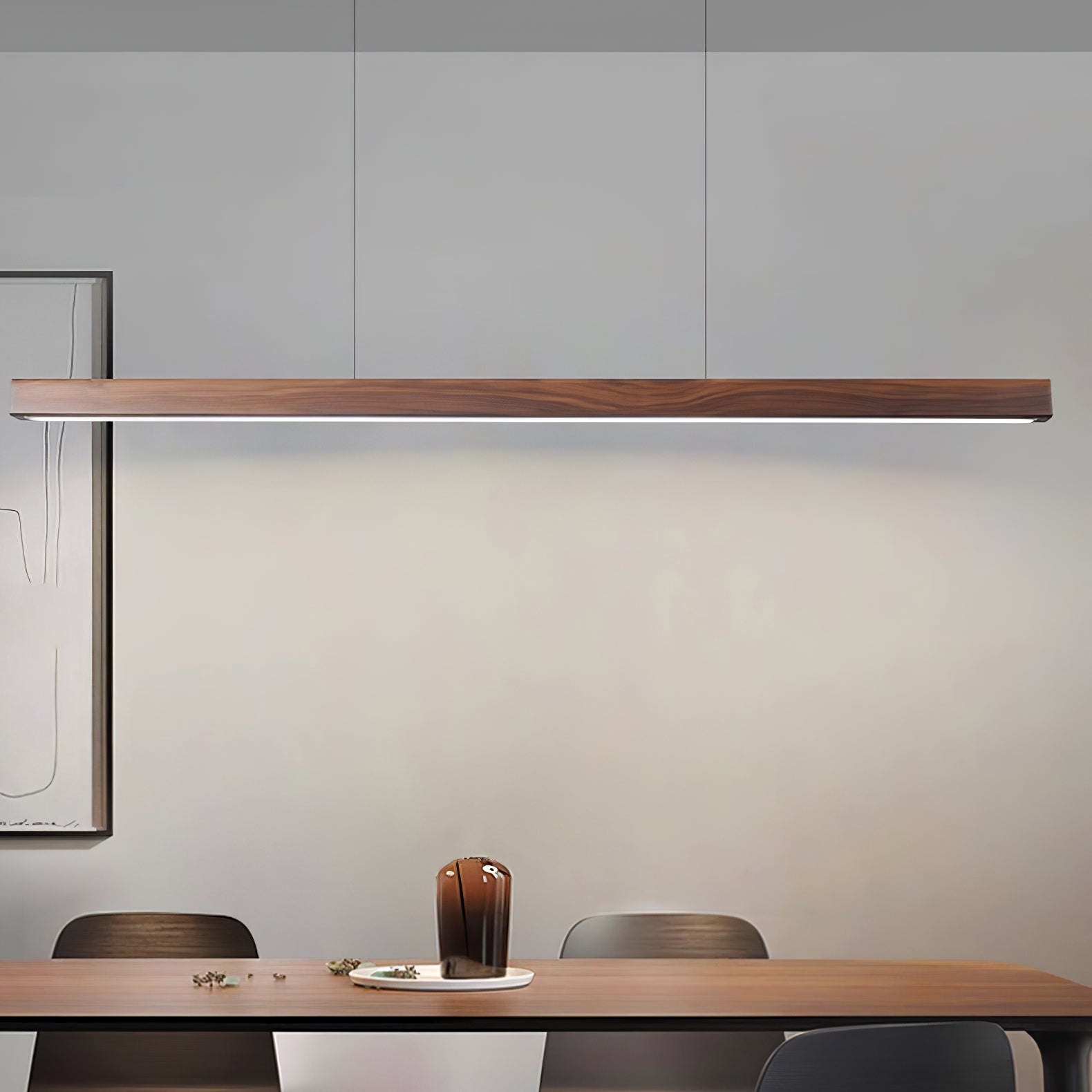 Pendant Light Wood Linear Integrated LED Natural Dining Table Kitchen Island Hanging Ceiling Lamp Japandi Scandinavian | Thomler