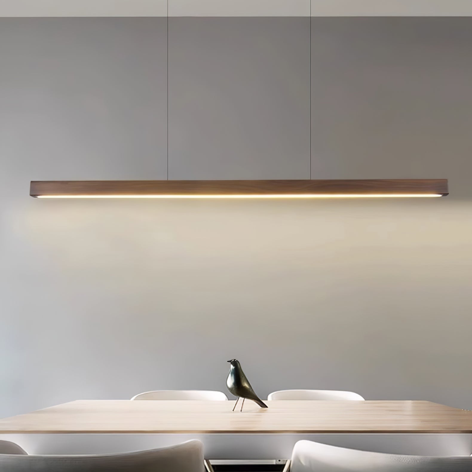 Pendant Light Wood Linear Integrated LED Natural Dining Table Kitchen Island Hanging Ceiling Lamp Japandi Scandinavian | Thomler