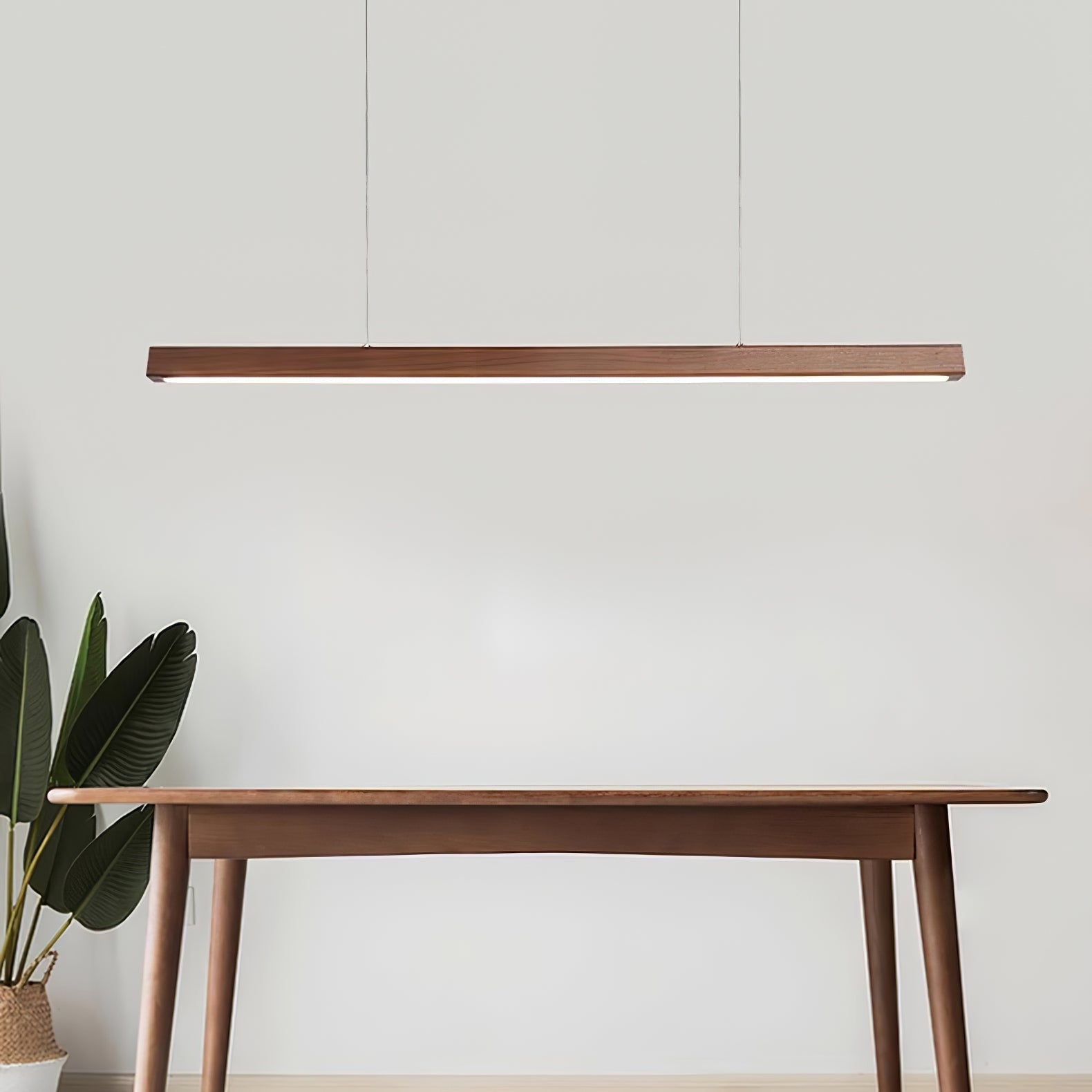 Pendant Light Wood Linear Integrated LED Natural Dining Table Kitchen Island Hanging Ceiling Lamp Japandi Scandinavian | Thomler