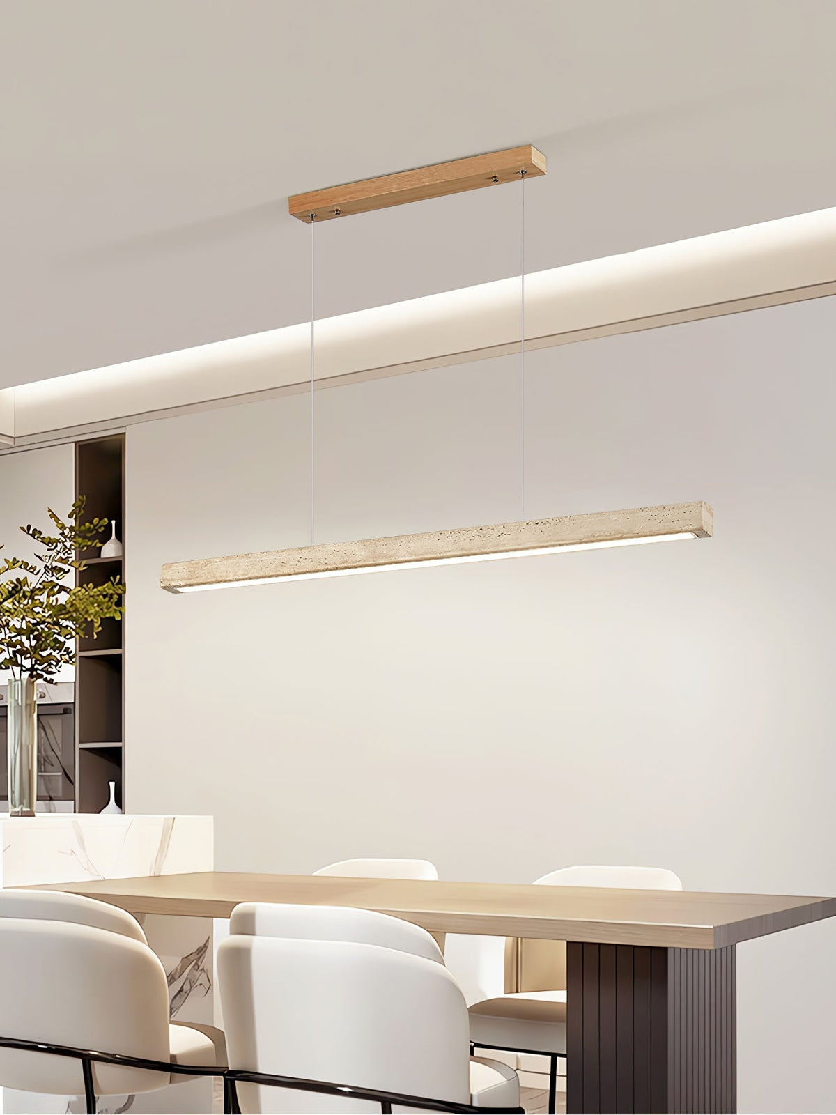 Linear Travertine Pendant Light with Integrated LED – Natural Stone Ceiling Fixture for Dining Room & Living Room – Dimmable Modern | Thomler
