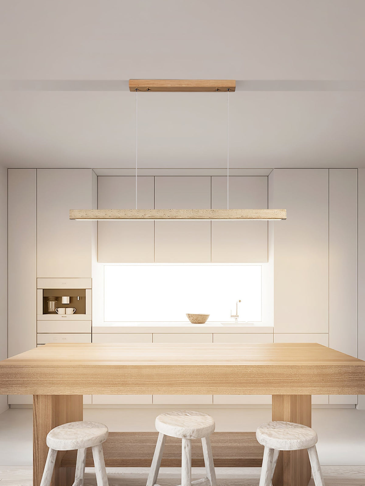 Linear Travertine Pendant Light with Integrated LED – Natural Stone Ceiling Fixture for Dining Room & Living Room – Dimmable Modern | Thomler