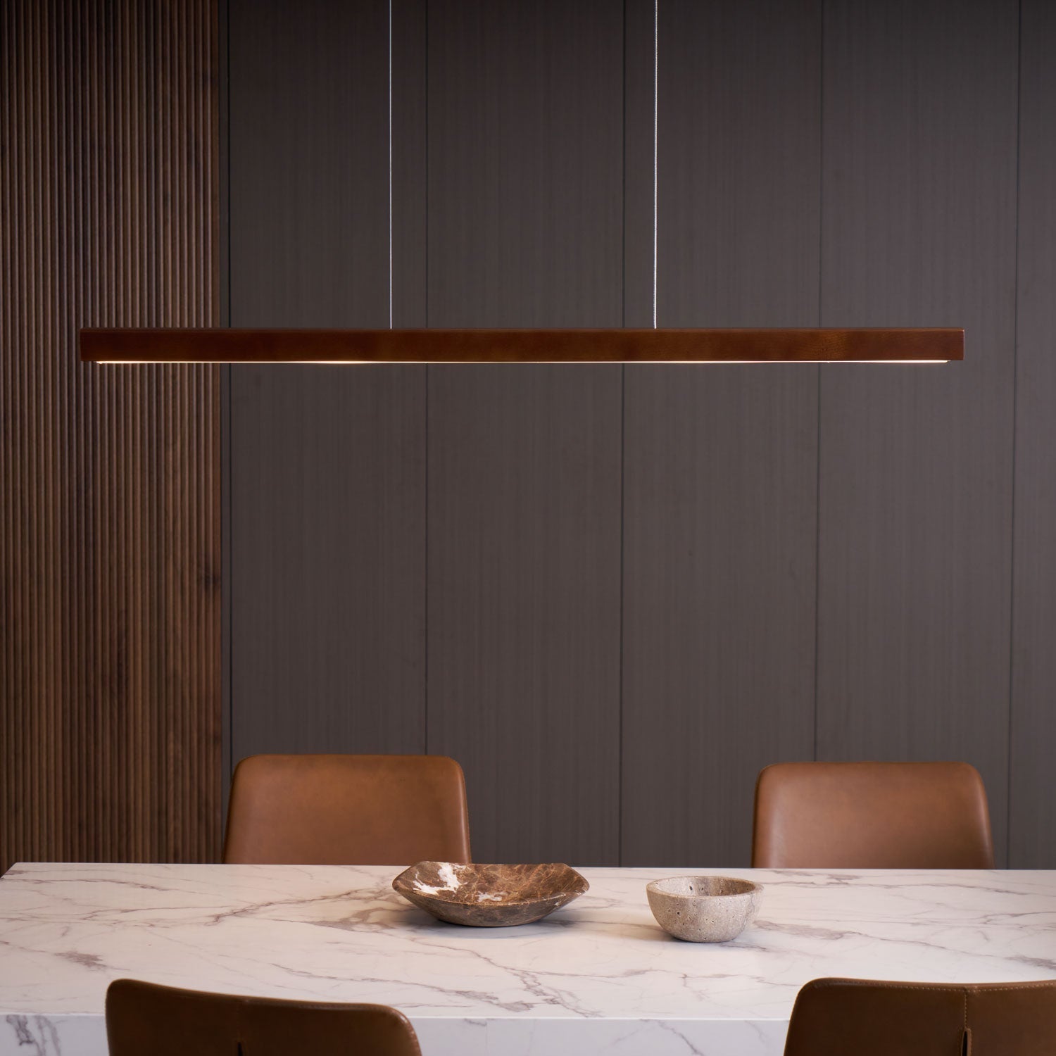 Pendant Light Wood Linear Integrated LED Natural Dining Table Kitchen Island Hanging Ceiling Lamp Japandi Scandinavian | Thomler