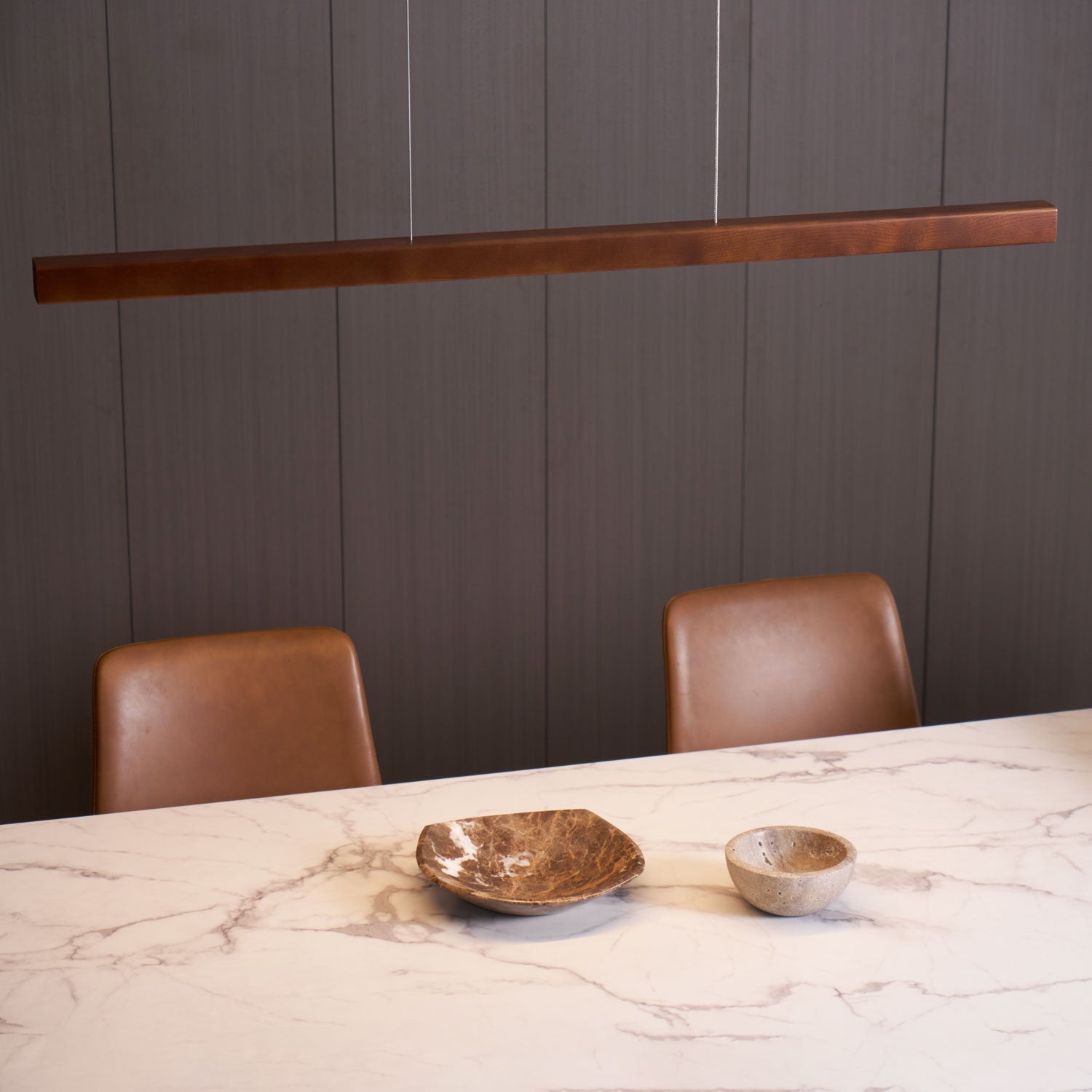 Pendant Light Wood Linear Integrated LED Natural Dining Table Kitchen Island Hanging Ceiling Lamp Japandi Scandinavian | Thomler