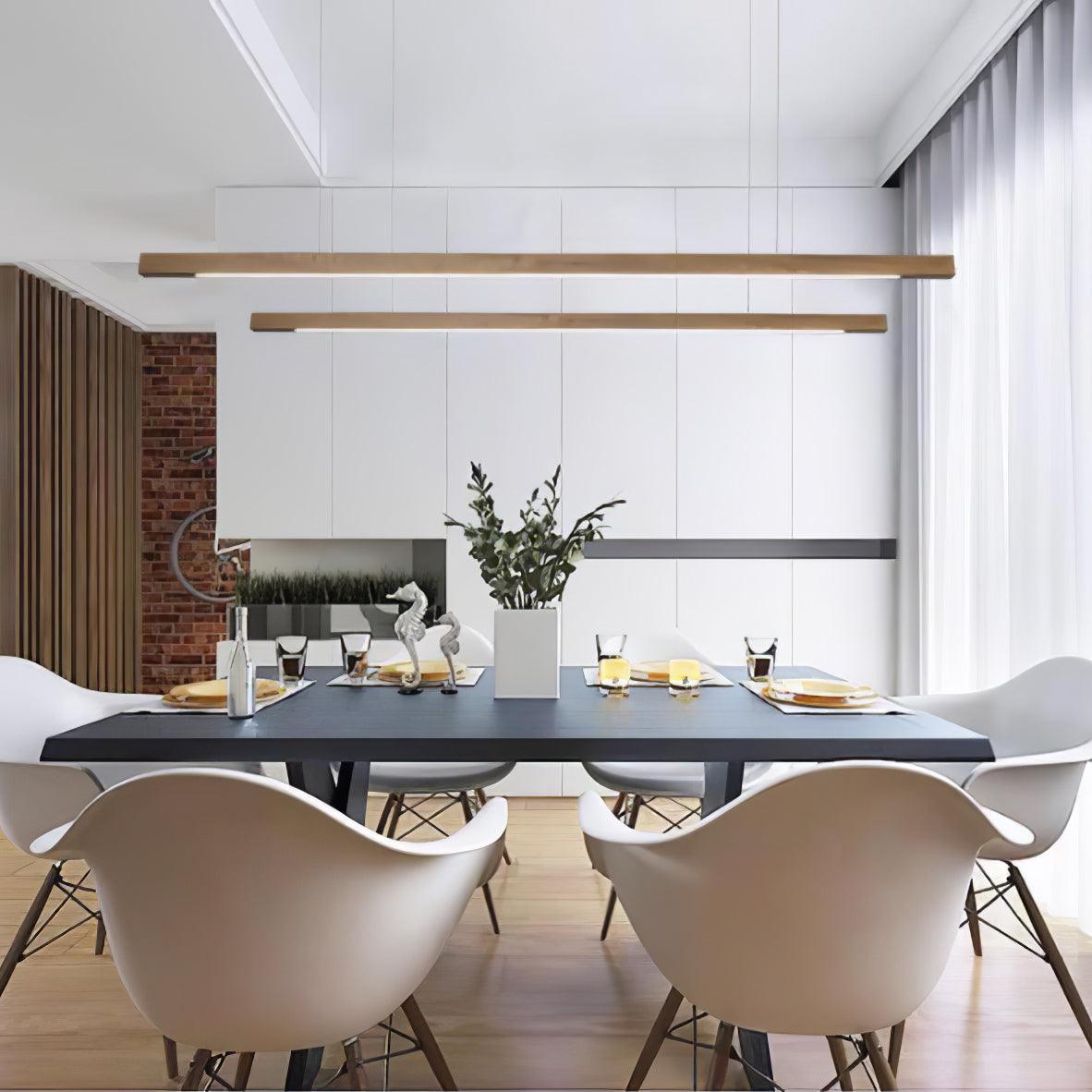 Pendant Light Wood Linear Integrated LED Natural Dining Table Kitchen Island Hanging Ceiling Lamp Japandi Scandinavian | Thomler