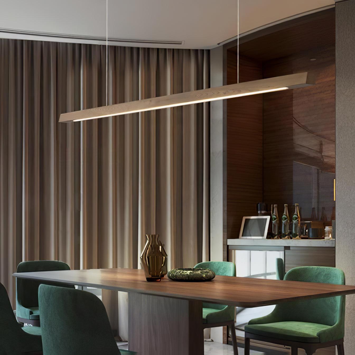 Pendant Light Wood Linear Integrated LED Natural Dining Table Kitchen Island Hanging Ceiling Lamp Japandi Scandinavian | Thomler