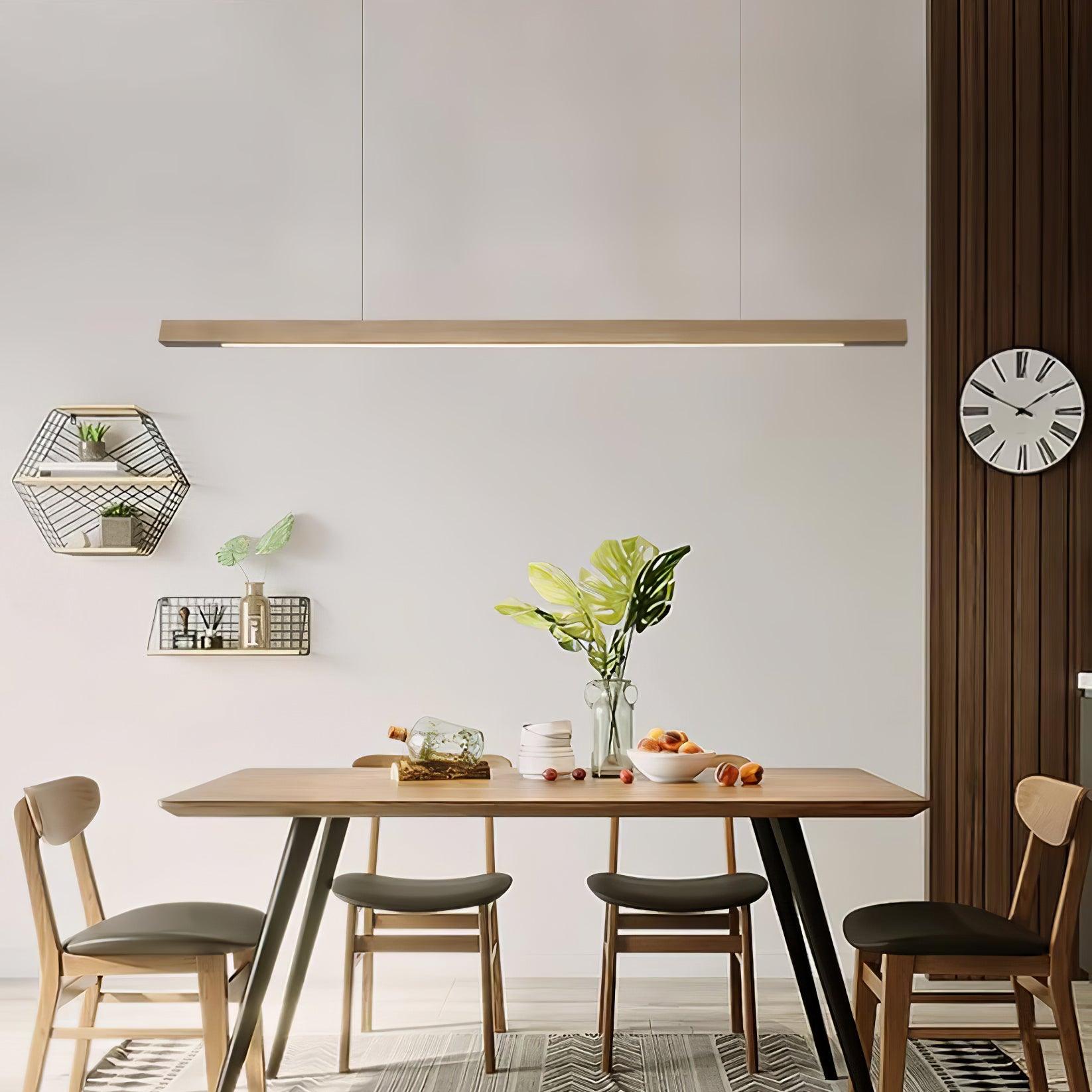 Pendant Light Wood Linear Integrated LED Natural Dining Table Kitchen Island Hanging Ceiling Lamp Japandi Scandinavian | Thomler