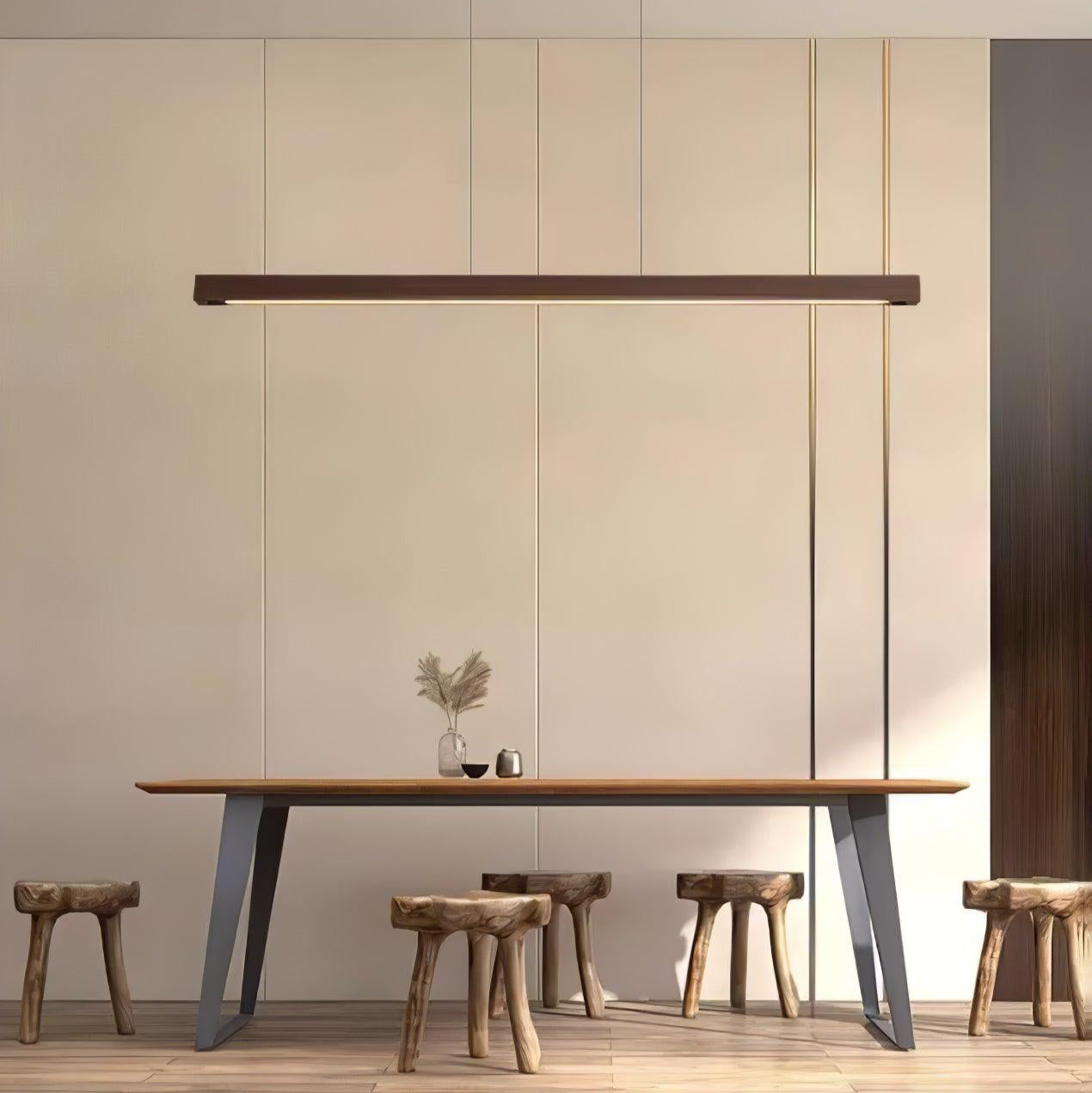 Pendant Light Wood Linear Integrated LED Natural Dining Table Kitchen Island Hanging Ceiling Lamp Japandi Scandinavian | Thomler