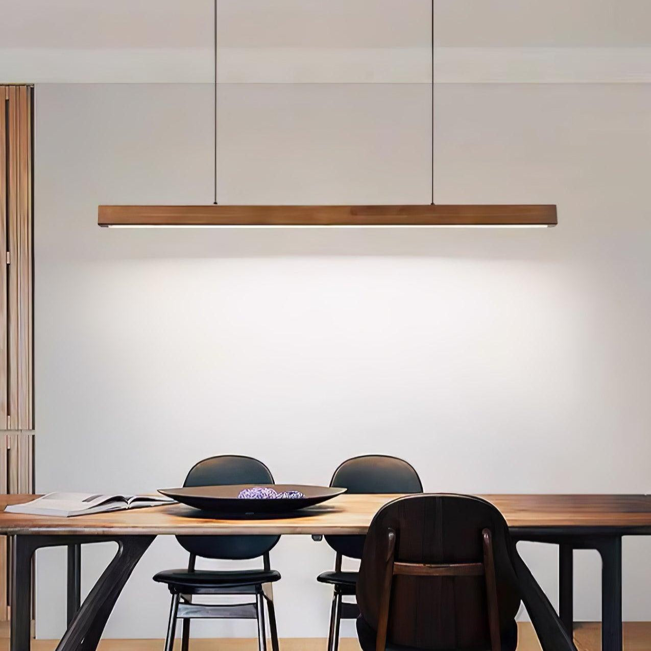 Pendant Light Wood Linear Integrated LED Natural Dining Table Kitchen Island Hanging Ceiling Lamp Japandi Scandinavian | Thomler