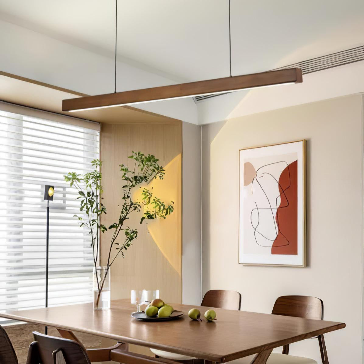 Pendant Light Wood Linear Integrated LED Natural Dining Table Kitchen Island Hanging Ceiling Lamp Japandi Scandinavian | Thomler