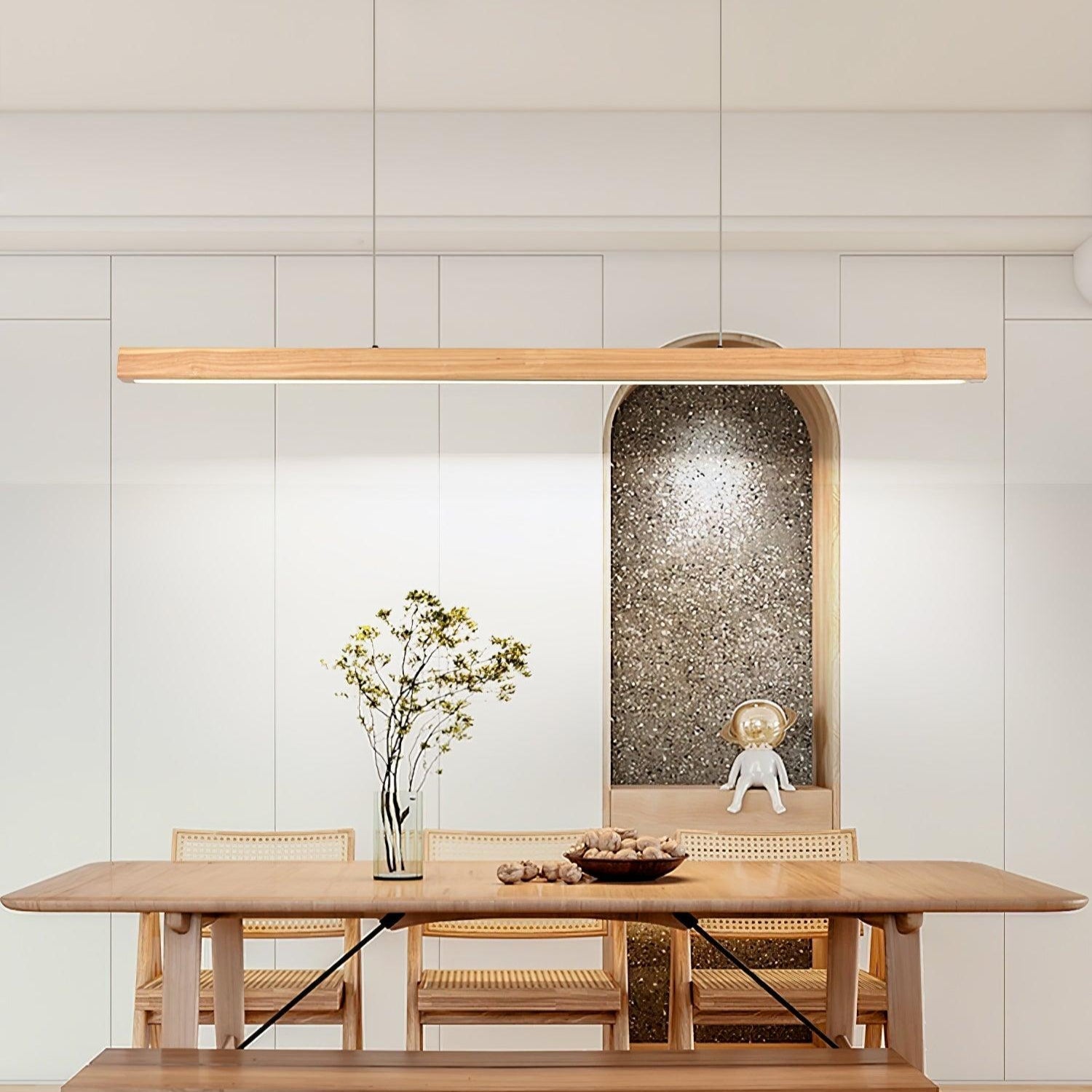 Pendant Light Wood Linear Integrated LED Natural Dining Table Kitchen Island Hanging Ceiling Lamp Japandi Scandinavian | Thomler