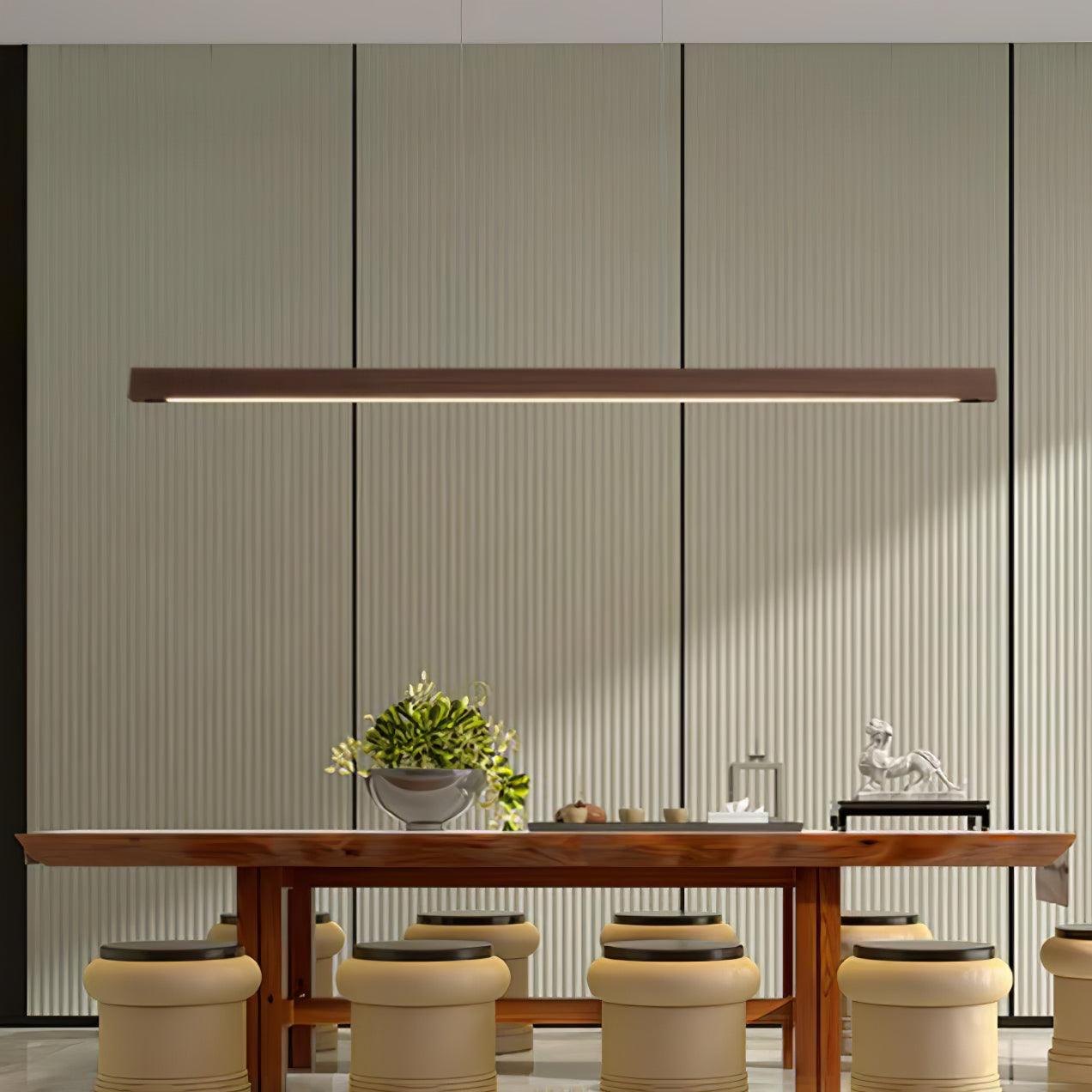 Pendant Light Wood Linear Integrated LED Natural Dining Table Kitchen Island Hanging Ceiling Lamp Japandi Scandinavian | Thomler