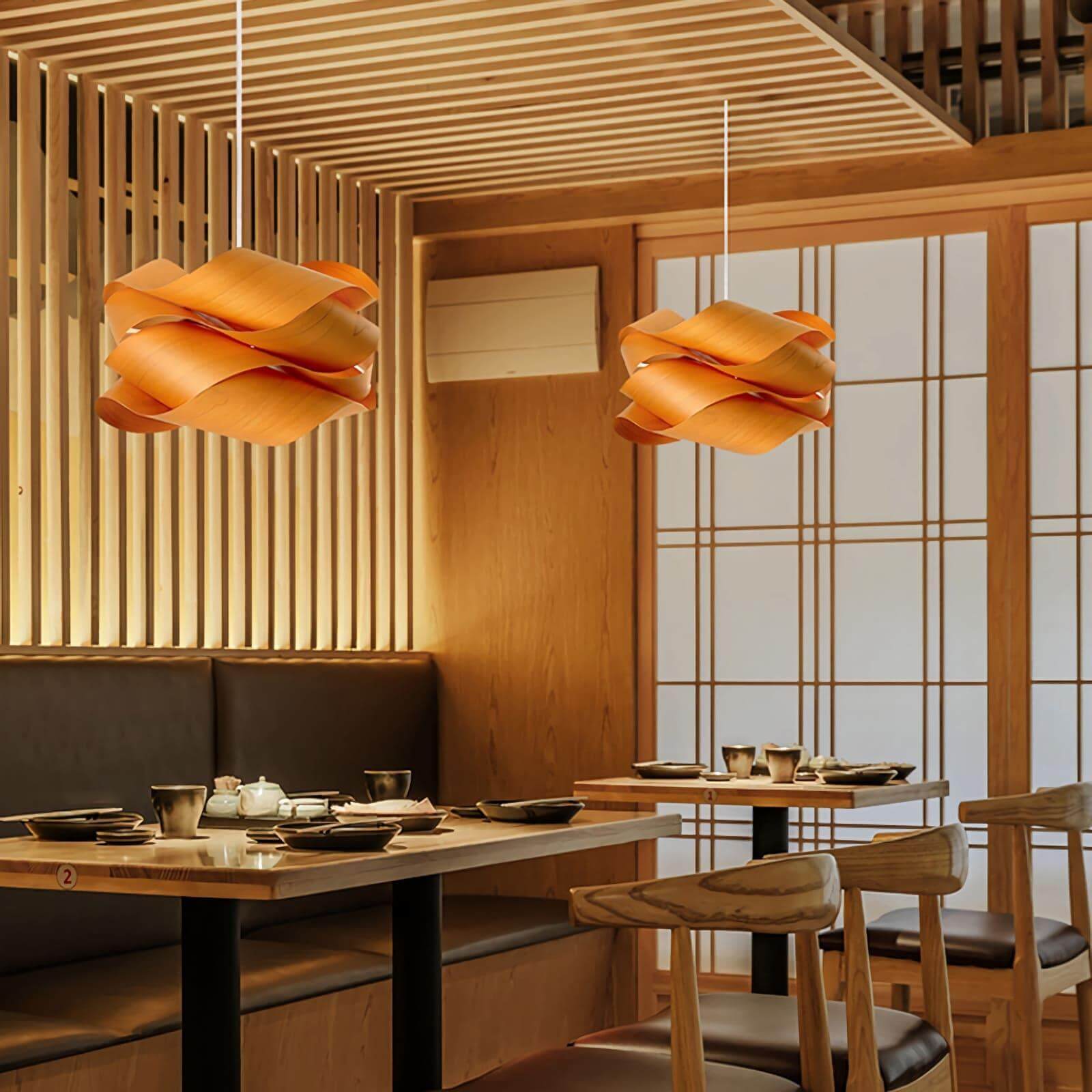 Pendant Light Wood Grain LED 17.7 in Dining Room Kitchen Island Ceiling Lamp Elegant Modern Design | Thomler