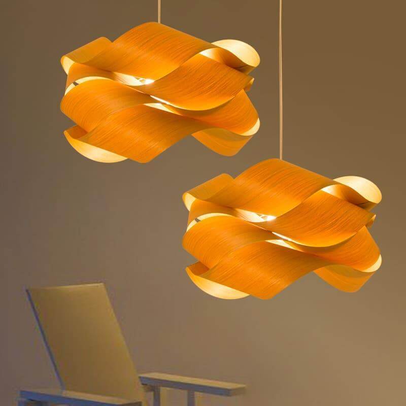 Pendant Light Wood Grain LED 17.7 in Dining Room Kitchen Island Ceiling Lamp Elegant Modern Design | Thomler