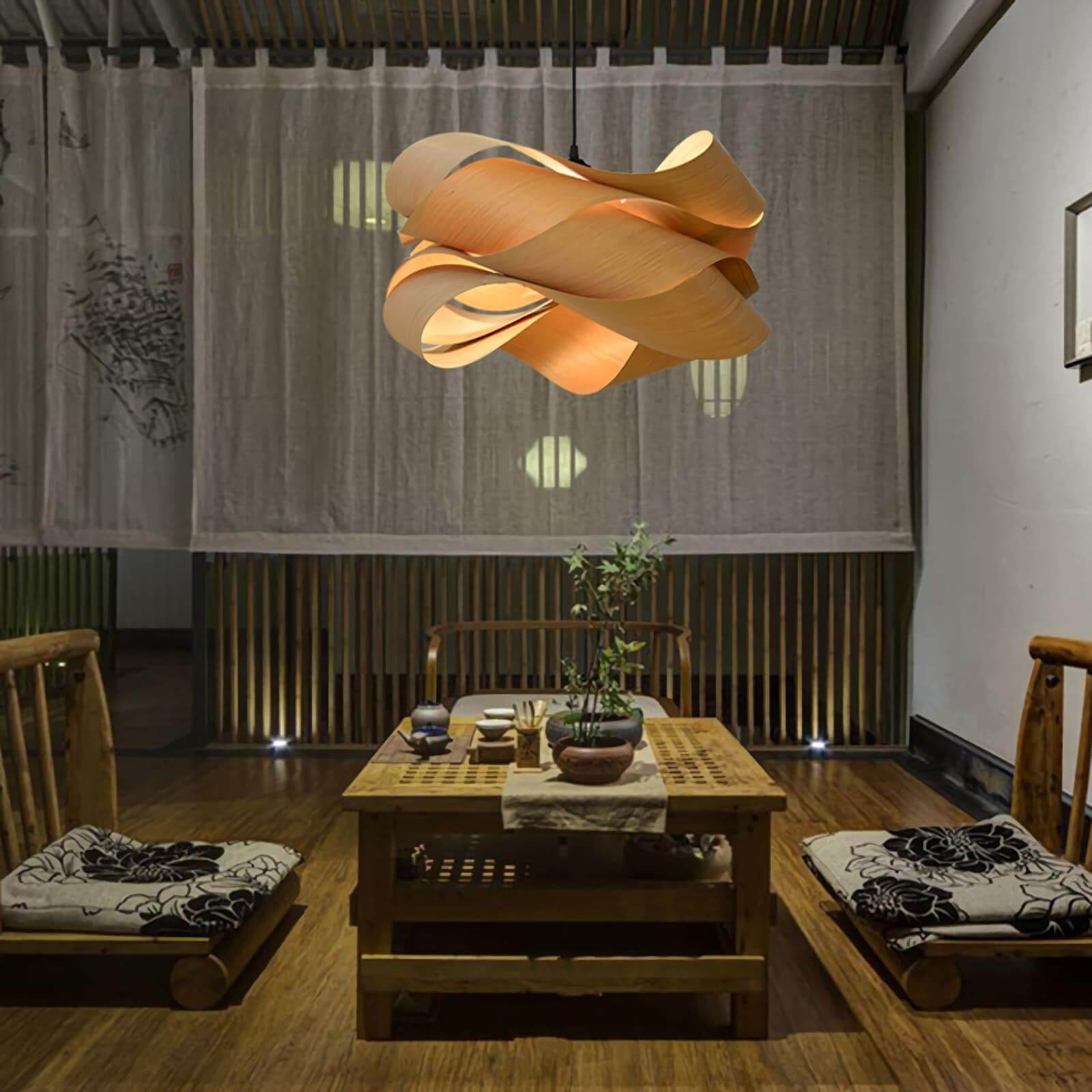 Pendant Light Wood Grain LED 17.7 in Dining Room Kitchen Island Ceiling Lamp Elegant Modern Design | Thomler