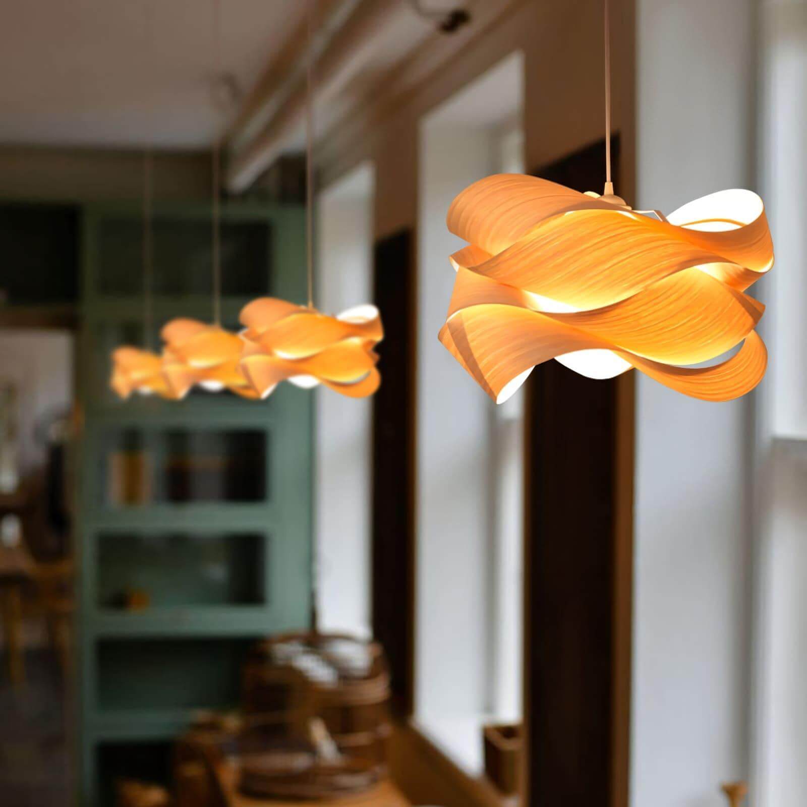 Pendant Light Wood Grain LED 17.7 in Dining Room Kitchen Island Ceiling Lamp Elegant Modern Design | Thomler