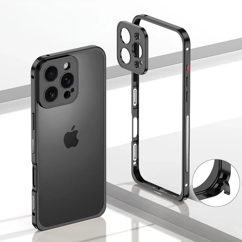 Aluminum Bumper Case for iPhone with Ventilation Grills & Detachable Lens Shield – Shock-Absorbing Frame for 12 Pro Max to 17 Series | Thomler