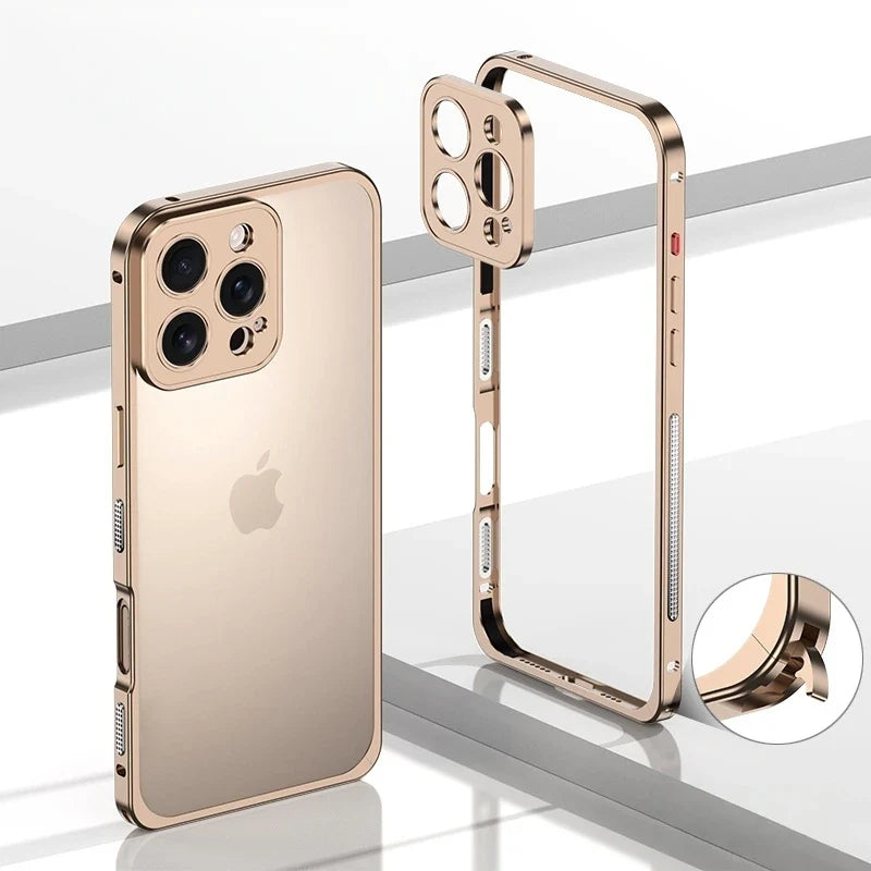 Aluminum Bumper Case for iPhone with Ventilation Grills & Detachable Lens Shield – Shock-Absorbing Frame for 12 Pro Max to 17 Series | Thomler