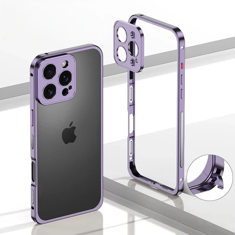 Aluminum Bumper Case for iPhone with Ventilation Grills & Detachable Lens Shield – Shock-Absorbing Frame for 12 Pro Max to 17 Series | Thomler