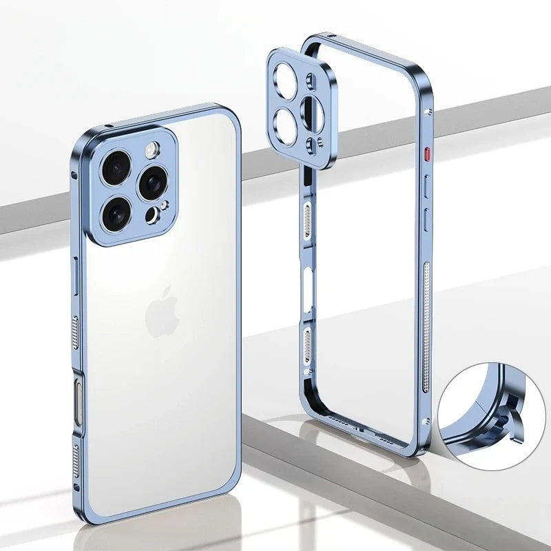 Aluminum Bumper Case for iPhone with Ventilation Grills & Detachable Lens Shield – Shock-Absorbing Frame for 12 Pro Max to 17 Series | Thomler