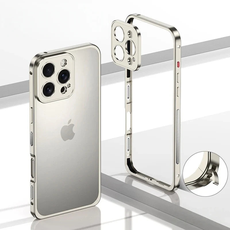 Aluminum Bumper Case for iPhone with Ventilation Grills & Detachable Lens Shield – Shock-Absorbing Frame for 12 Pro Max to 17 Series | Thomler