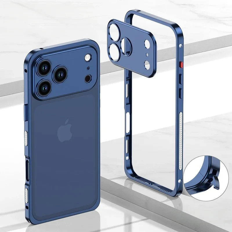 Aluminum Bumper Case for iPhone with Ventilation Grills & Detachable Lens Shield – Shock-Absorbing Frame for 12 Pro Max to 17 Series | Thomler