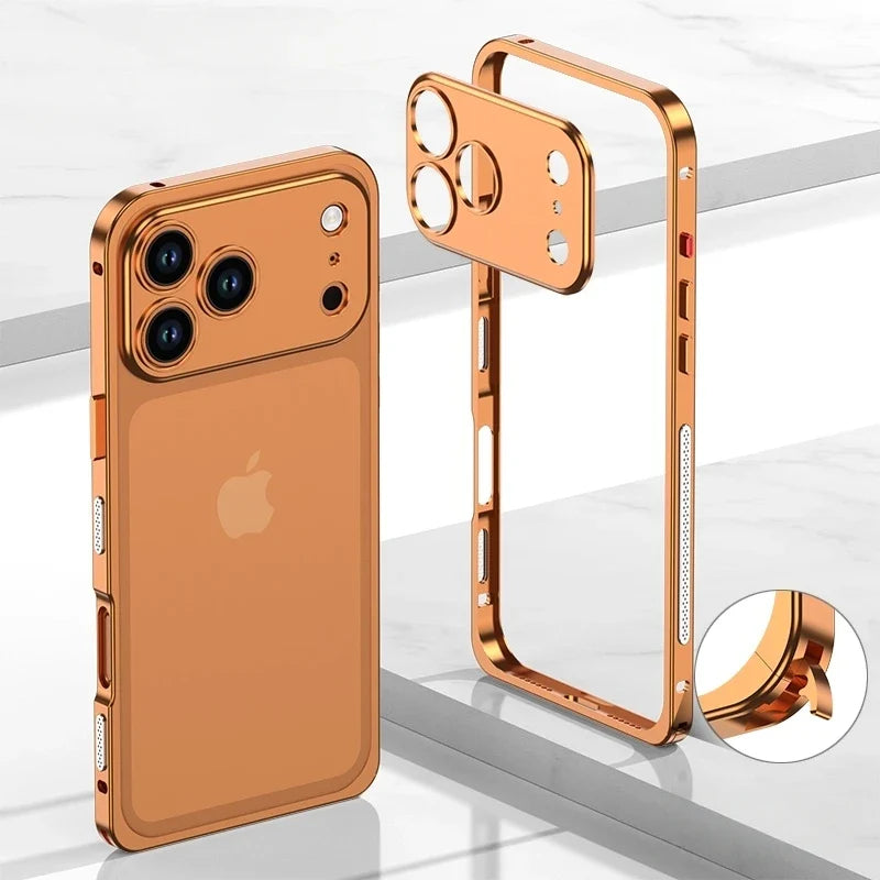 Aluminum Bumper Case for iPhone with Ventilation Grills & Detachable Lens Shield – Shock-Absorbing Frame for 12 Pro Max to 17 Series | Thomler