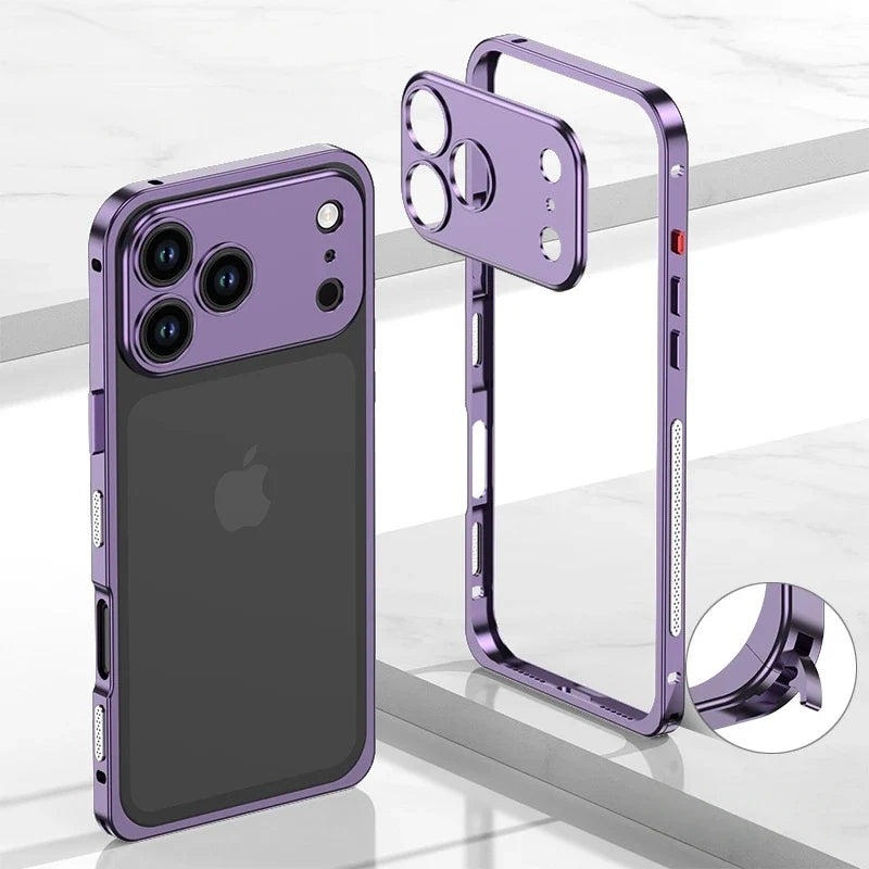 Aluminum Bumper Case for iPhone with Ventilation Grills & Detachable Lens Shield – Shock-Absorbing Frame for 12 Pro Max to 17 Series | Thomler