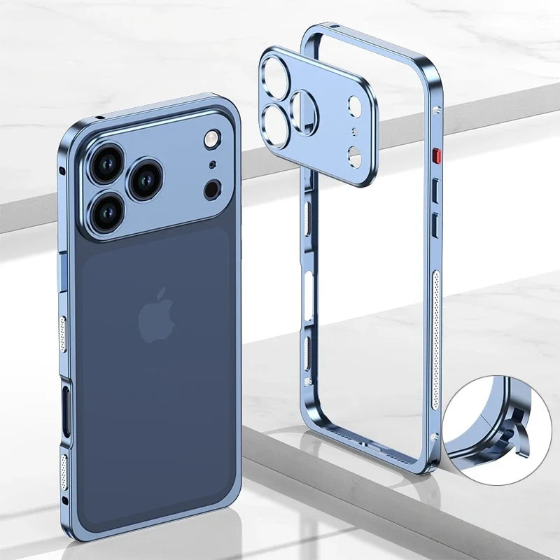 Aluminum Bumper Case for iPhone with Ventilation Grills & Detachable Lens Shield – Shock-Absorbing Frame for 12 Pro Max to 17 Series | Thomler