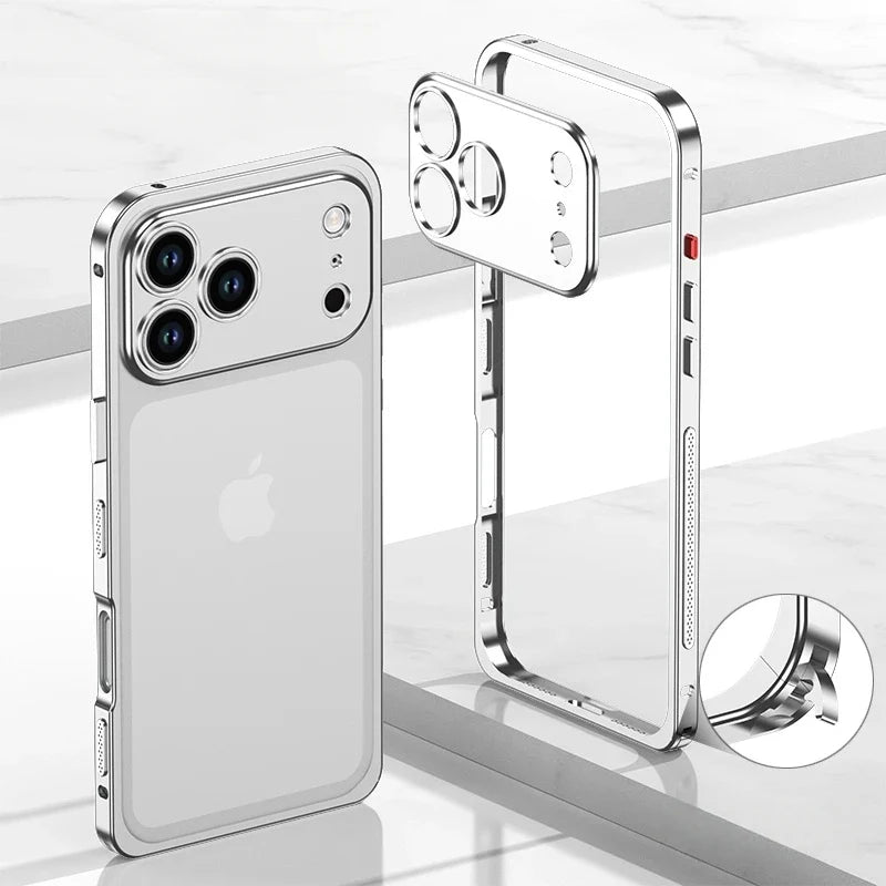 Aluminum Bumper Case for iPhone with Ventilation Grills & Detachable Lens Shield – Shock-Absorbing Frame for 12 Pro Max to 17 Series | Thomler