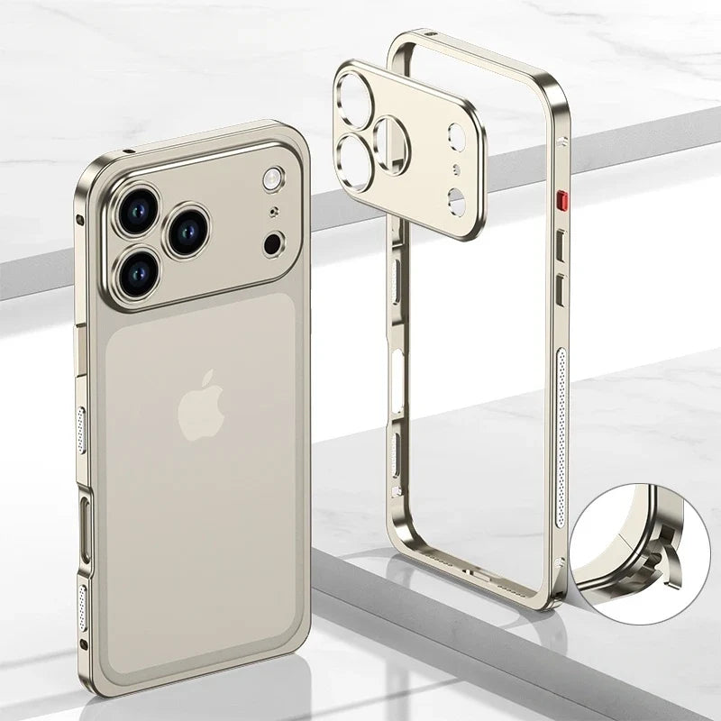 Aluminum Bumper Case for iPhone with Ventilation Grills & Detachable Lens Shield – Shock-Absorbing Frame for 12 Pro Max to 17 Series | Thomler