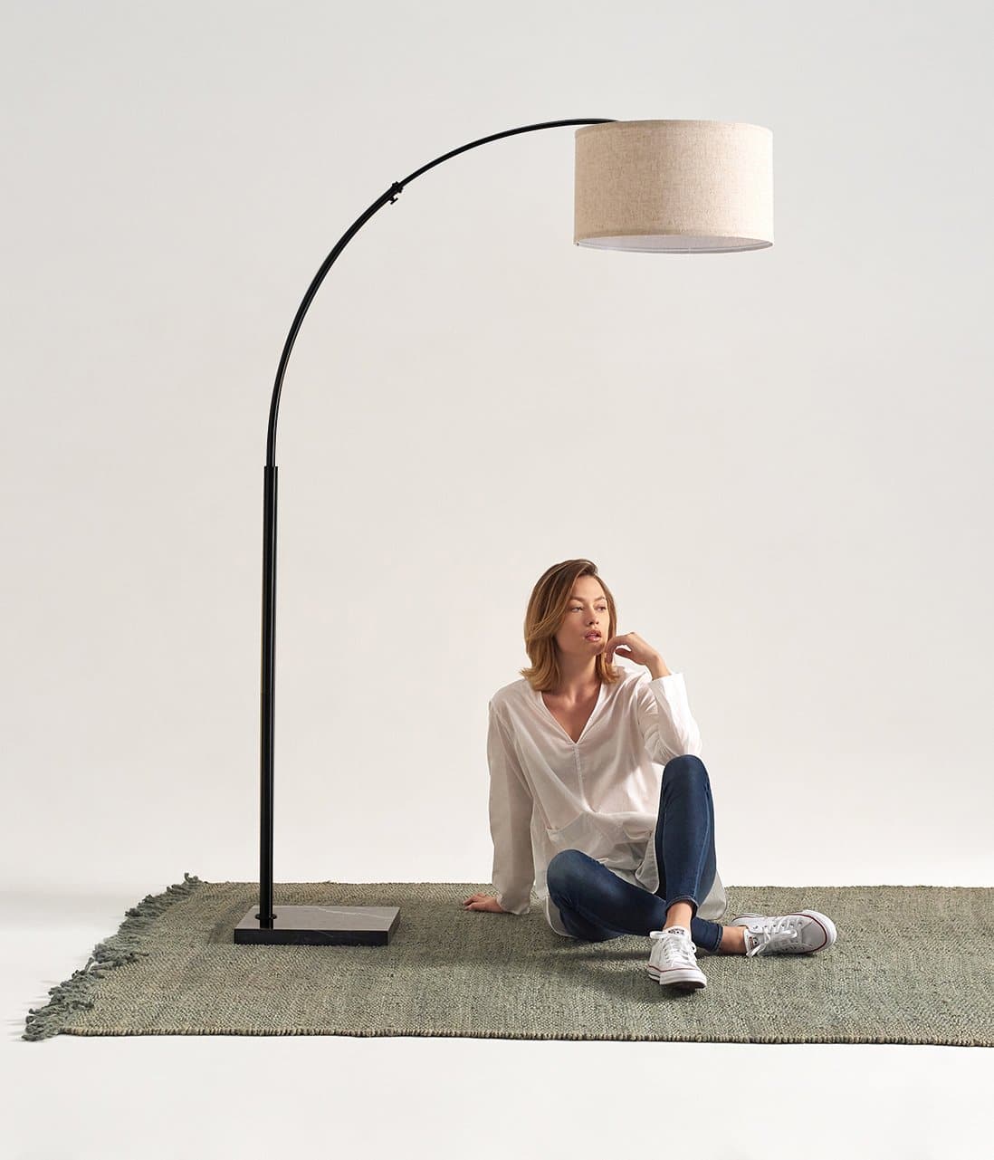 Booglamp Vloerlamp Met Marmeren Voet Messing Zwart 193cm Modern LED | Sansoti