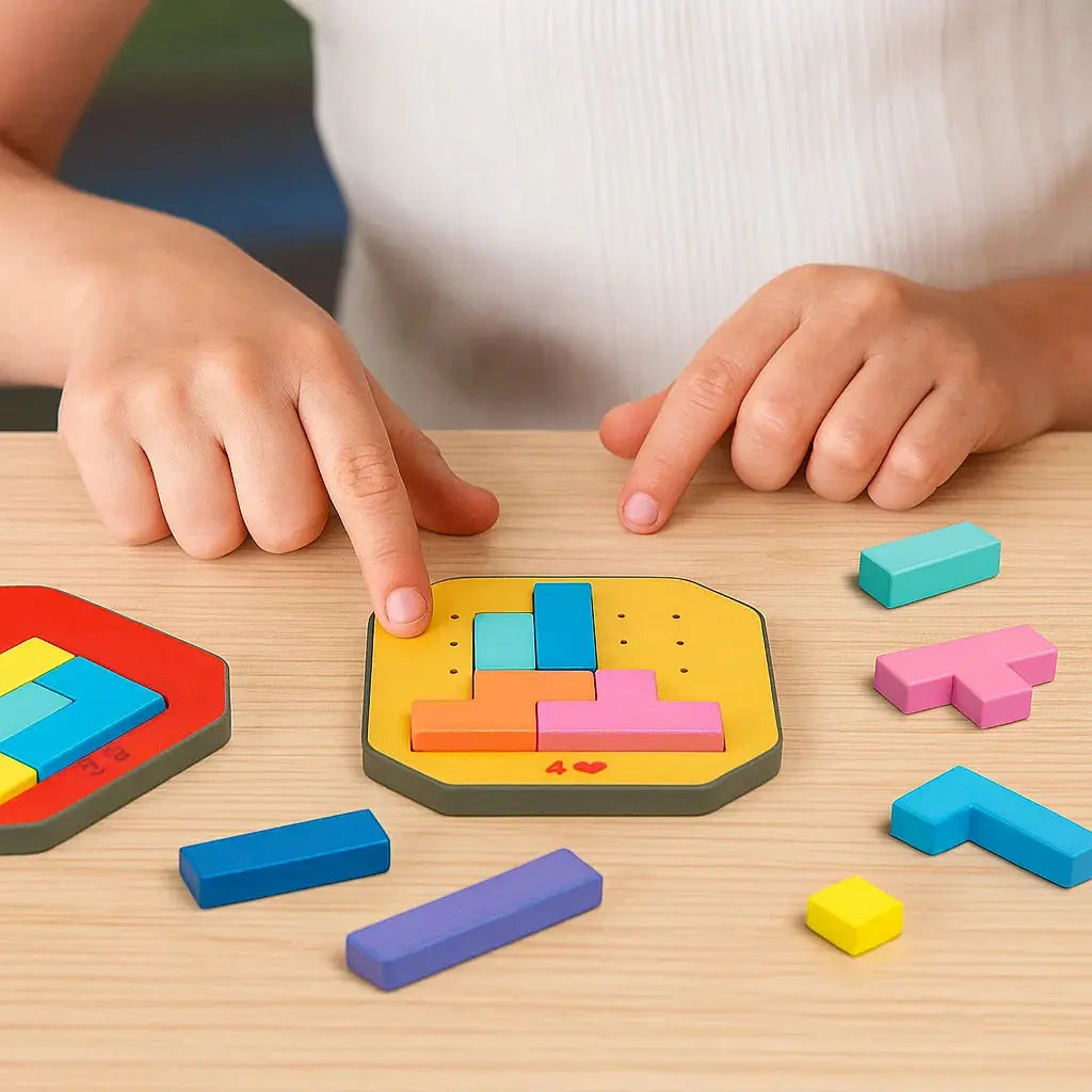 Puzzle Game Educational Logic 108 Pieces Colourful Shapes 20 Challenge Cards For Children Adults | Thomler