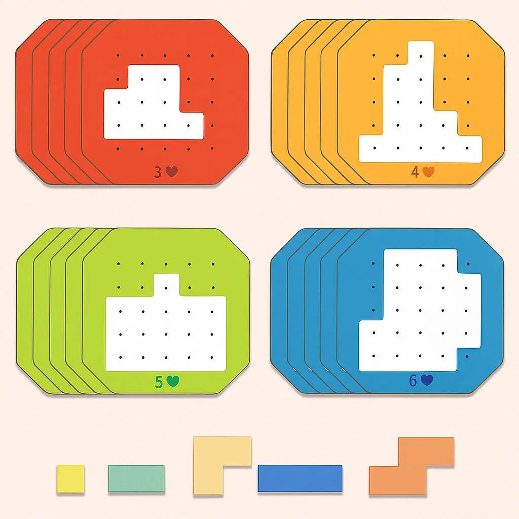 Puzzle Game Educational Logic 108 Pieces Colourful Shapes 20 Challenge Cards For Children Adults | Thomler