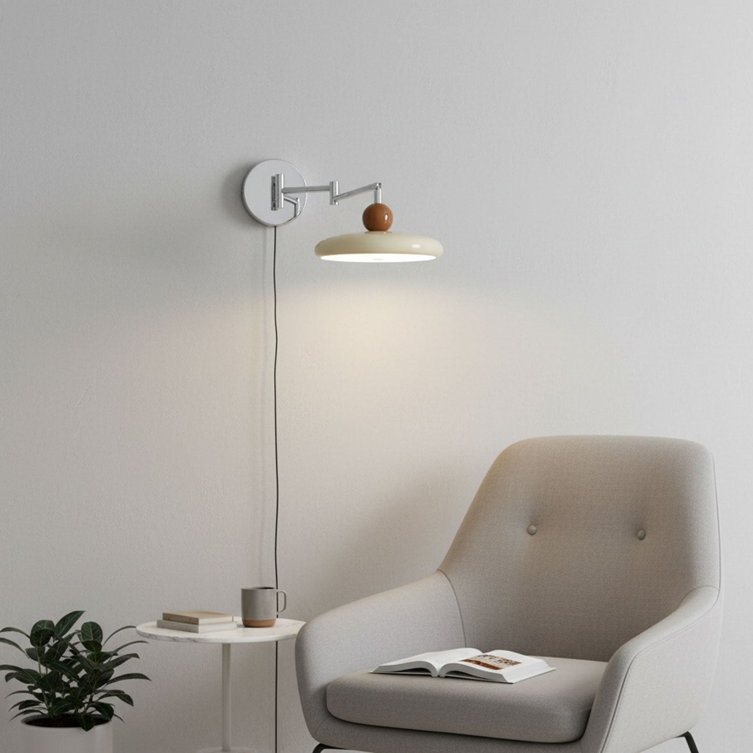 Metal Plug-In Wall Lamp 7.9 in x 4.7 in Warm Glow Indoor Accent Lighting Chrome Green Beige | Thomler