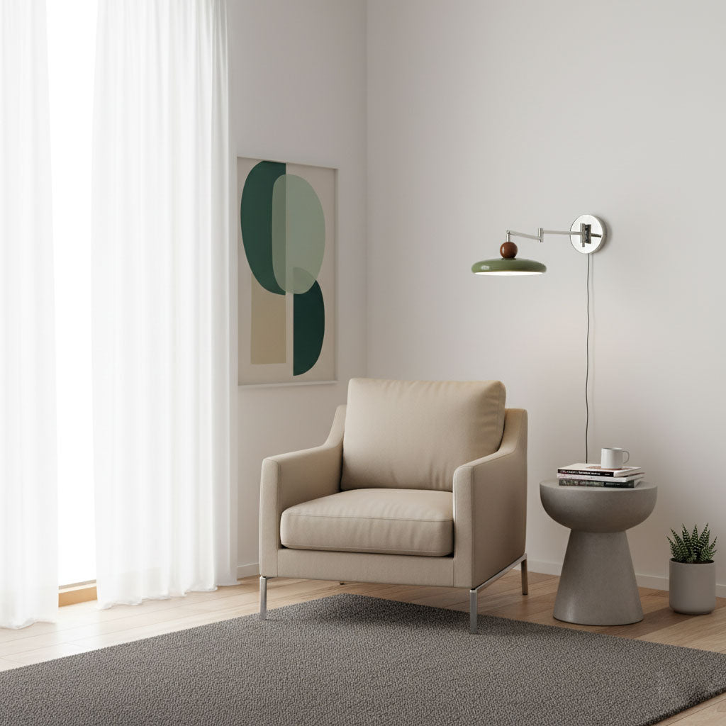 Metal Plug-In Wall Lamp 7.9 in x 4.7 in Warm Glow Indoor Accent Lighting Chrome Green Beige | Thomler