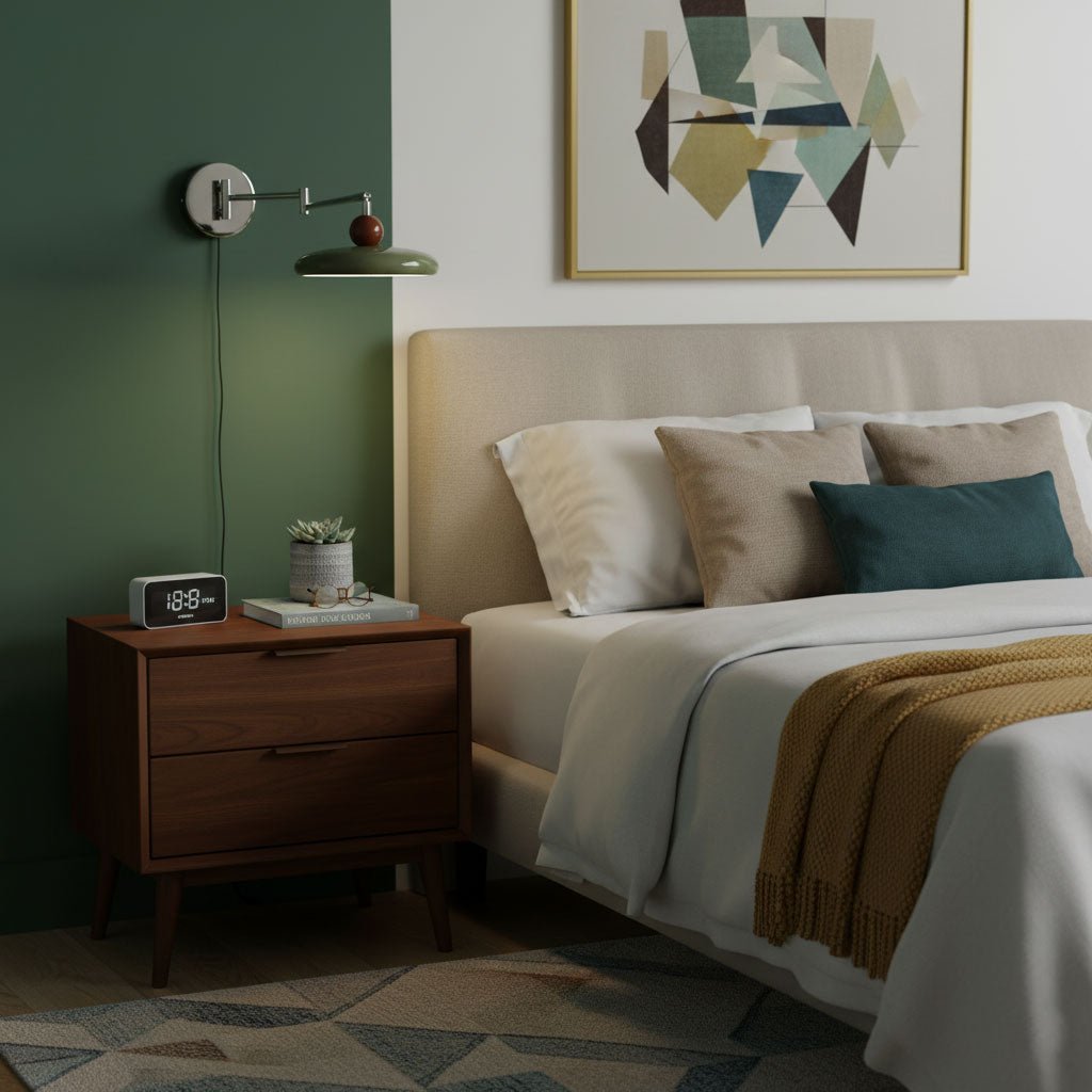 Metal Plug-In Wall Lamp 7.9 in x 4.7 in Warm Glow Indoor Accent Lighting Chrome Green Beige | Thomler