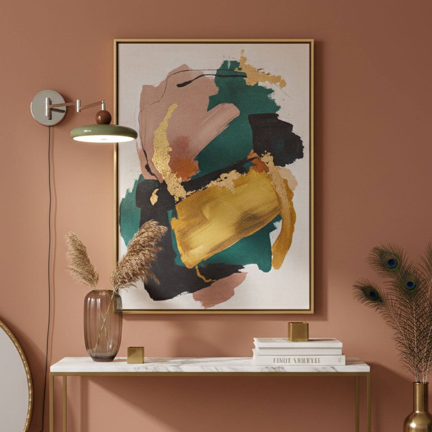 Metal Plug-In Wall Lamp 7.9 in x 4.7 in Warm Glow Indoor Accent Lighting Chrome Green Beige | Thomler