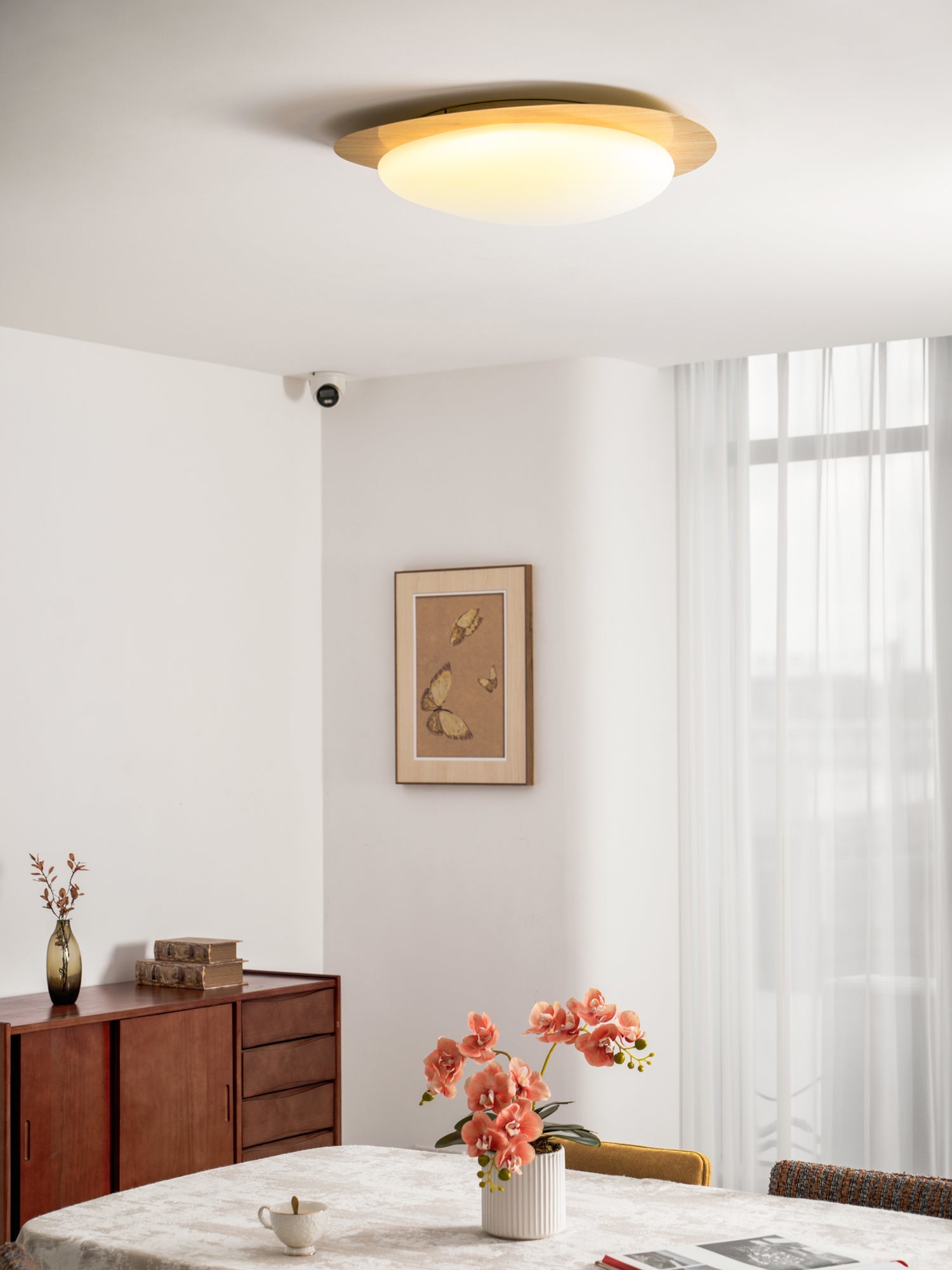 Pebble Ceiling Light 11.8 in 12W Walnut Grain Indoor Flush Mount LED | Modern Bedroom Living Room Dining Room Ceiling Fixture | Thomler