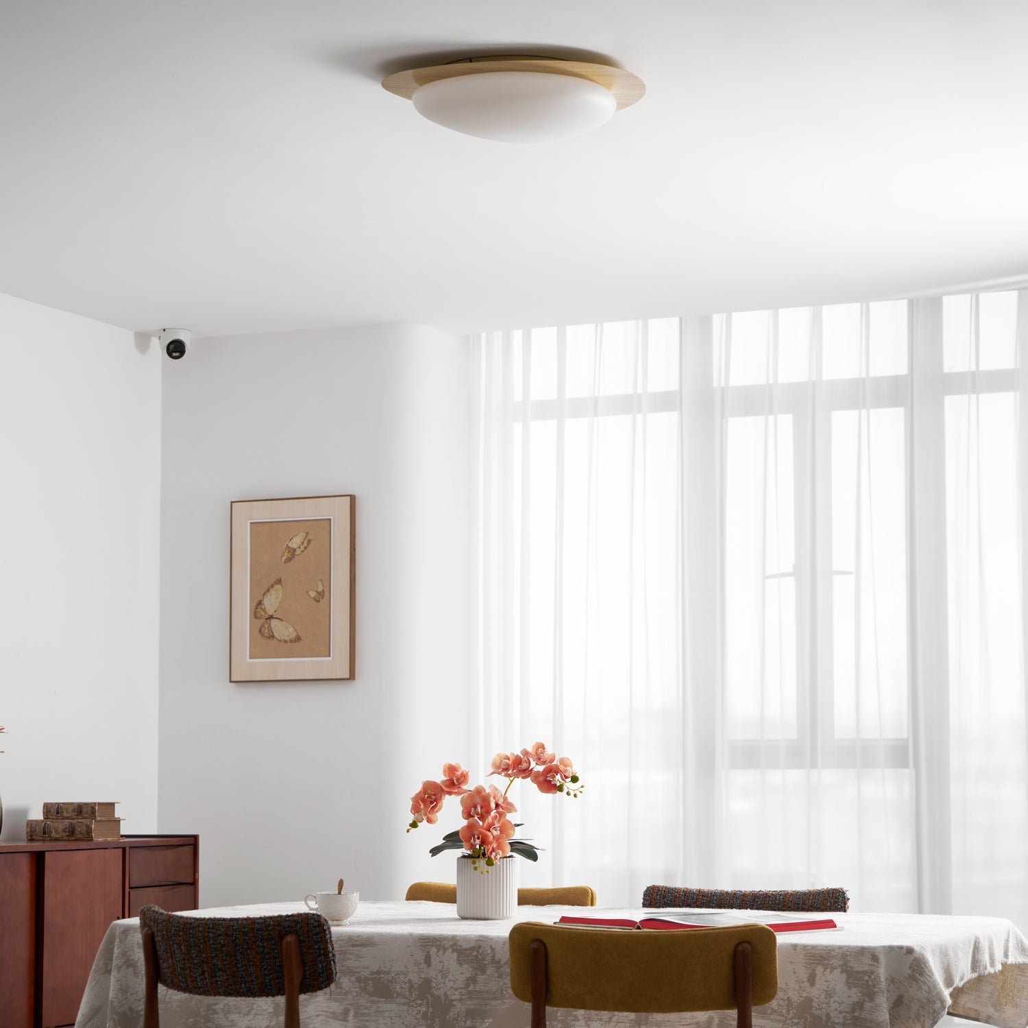 Pebble Ceiling Light 11.8 in 12W Walnut Grain Indoor Flush Mount LED | Modern Bedroom Living Room Dining Room Ceiling Fixture | Thomler