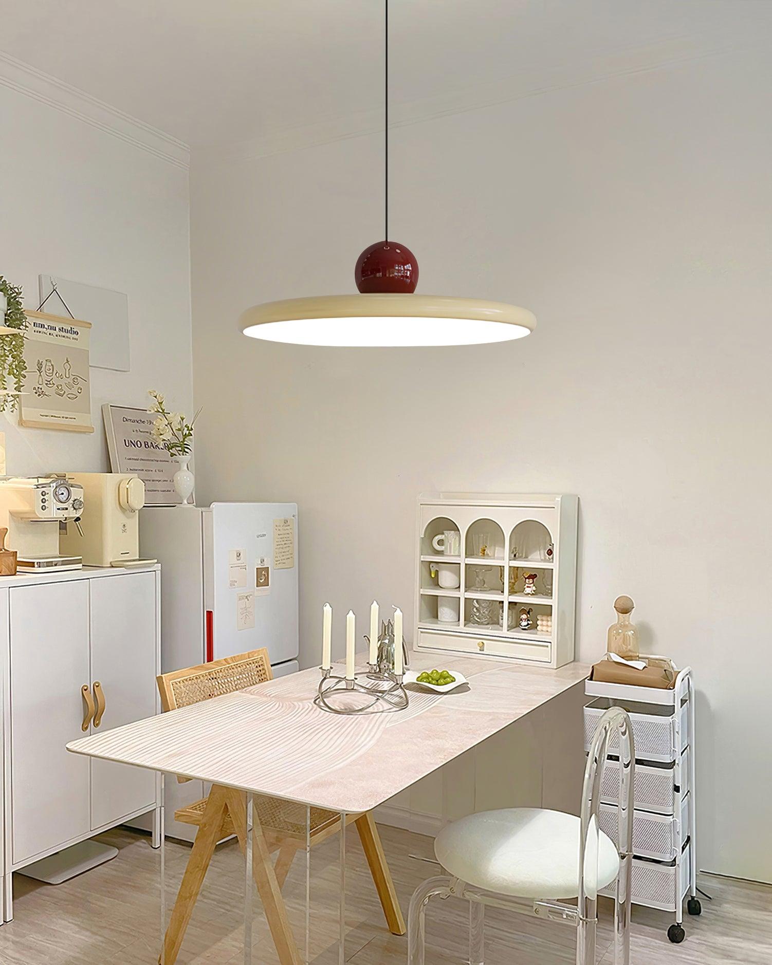 Metal Pendant Ceiling Light 11.8 in Round Disk Warm LED Indoor Dining Room Kitchen Island Hanging Fixture | Thomler