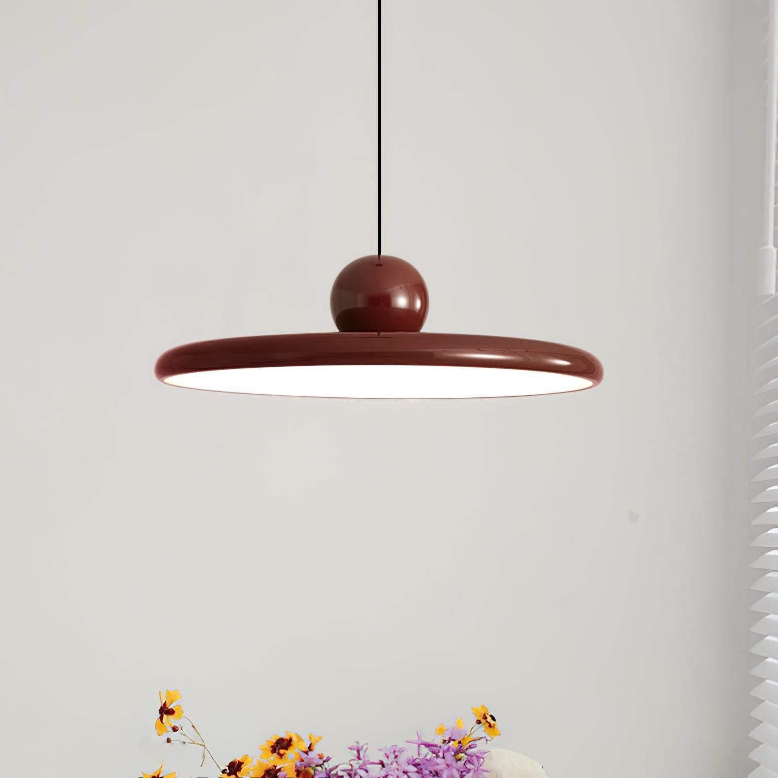 Metal Pendant Ceiling Light 11.8 in Round Disk Warm LED Indoor Dining Room Kitchen Island Hanging Fixture | Thomler