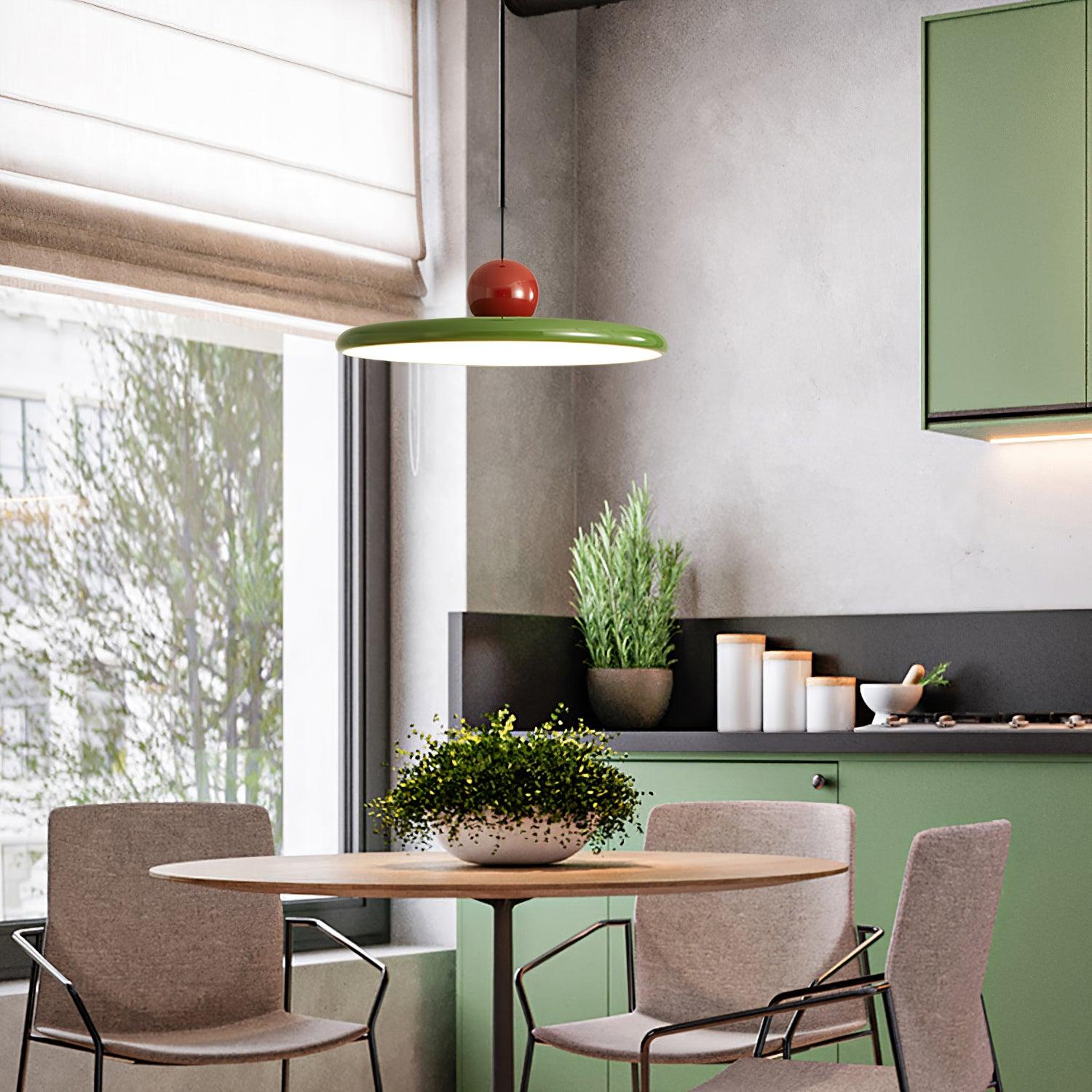 Metal Pendant Ceiling Light 11.8 in Round Disk Warm LED Indoor Dining Room Kitchen Island Hanging Fixture | Thomler