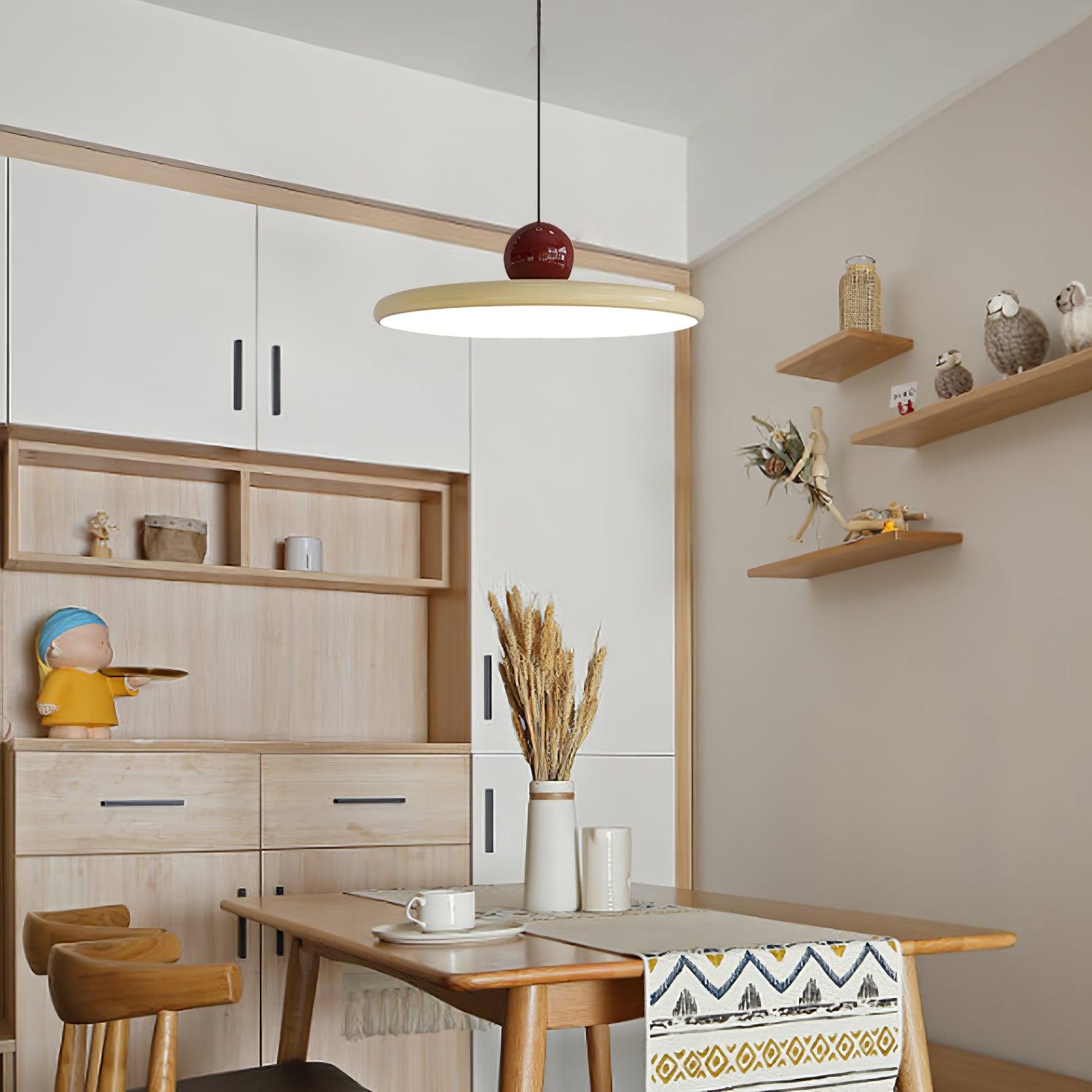 Metal Pendant Ceiling Light 11.8 in Round Disk Warm LED Indoor Dining Room Kitchen Island Hanging Fixture | Thomler