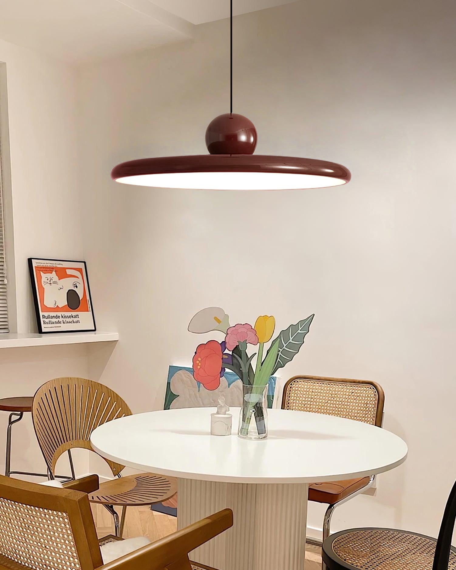 Metal Pendant Ceiling Light 11.8 in Round Disk Warm LED Indoor Dining Room Kitchen Island Hanging Fixture | Thomler