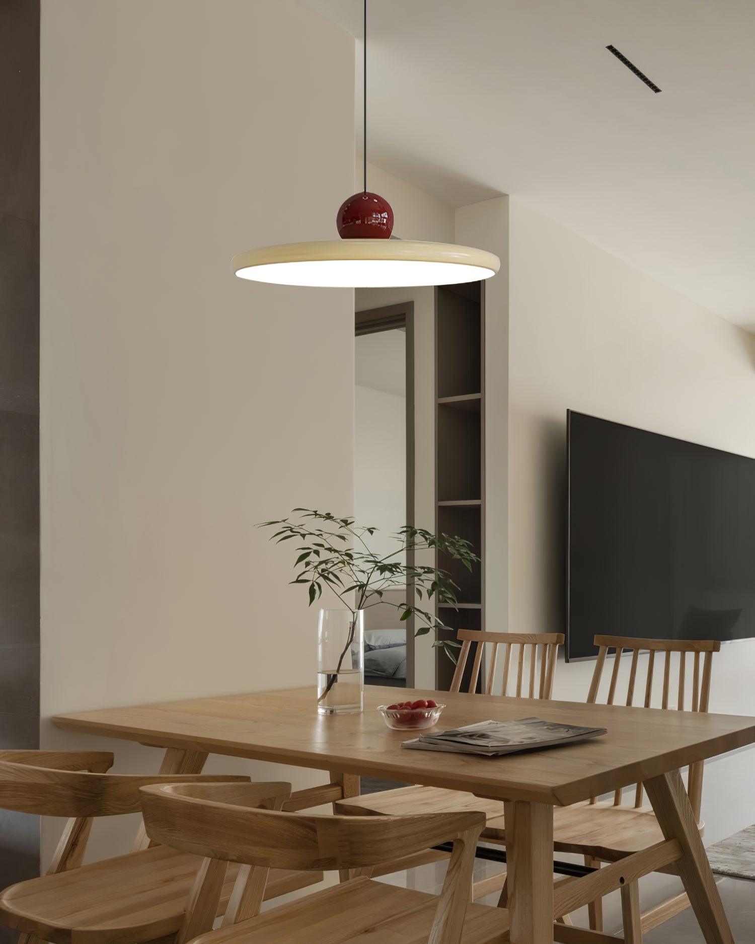 Metal Pendant Ceiling Light 11.8 in Round Disk Warm LED Indoor Dining Room Kitchen Island Hanging Fixture | Thomler