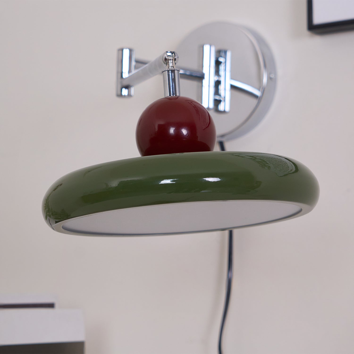 Metal Plug-In Wall Lamp 7.9 in x 4.7 in Warm Glow Indoor Accent Lighting Chrome Green Beige | Thomler