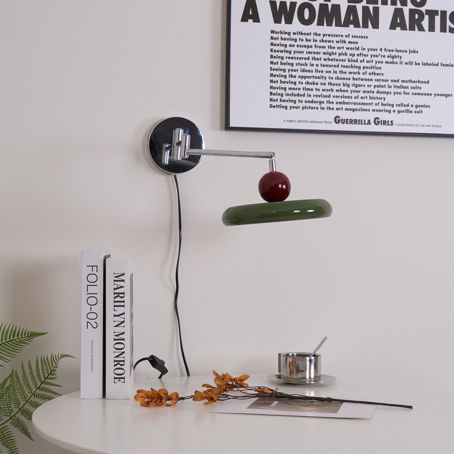 Metal Plug-In Wall Lamp 7.9 in x 4.7 in Warm Glow Indoor Accent Lighting Chrome Green Beige | Thomler
