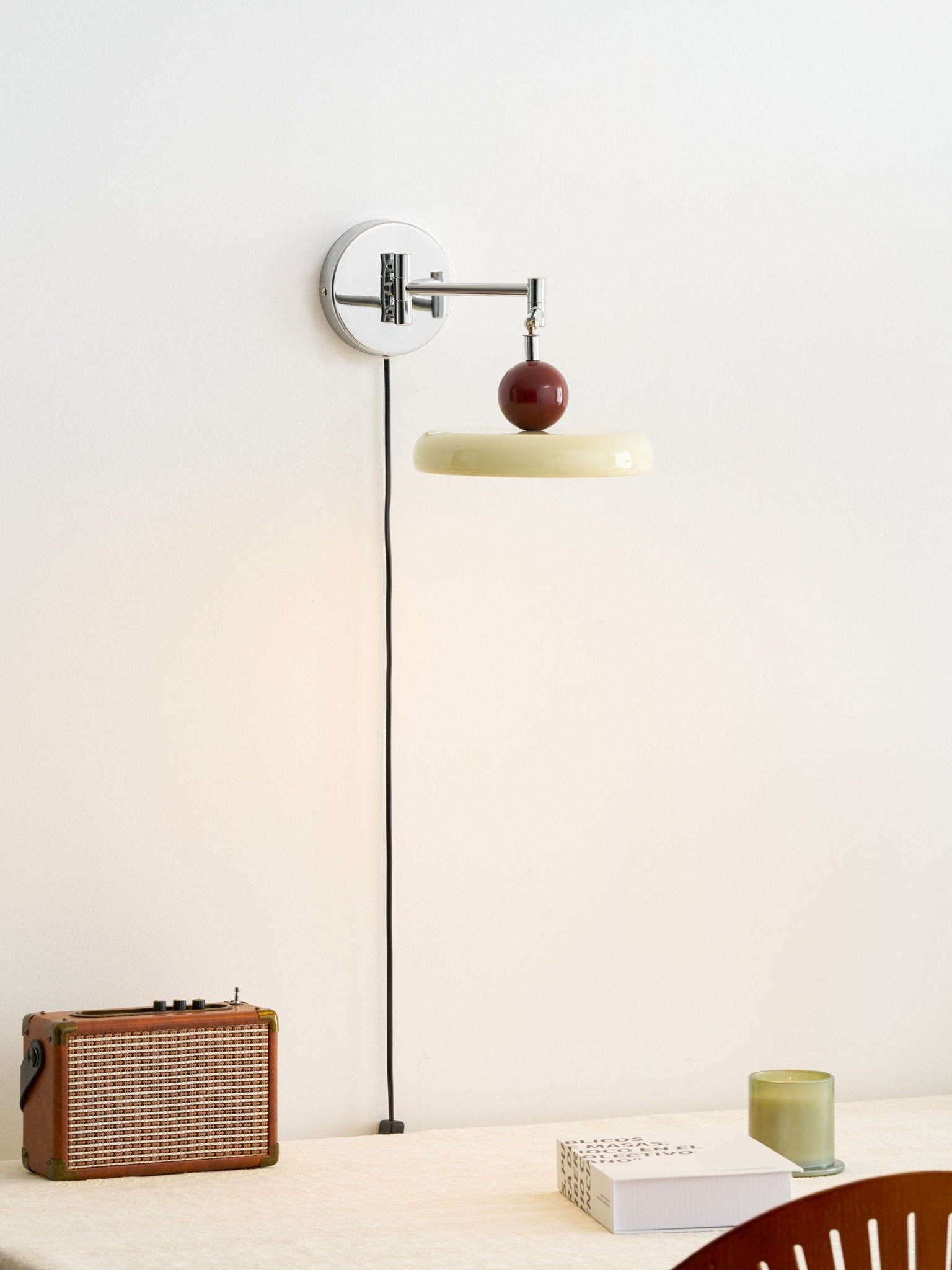 Metal Plug-In Wall Lamp 7.9 in x 4.7 in Warm Glow Indoor Accent Lighting Chrome Green Beige | Thomler